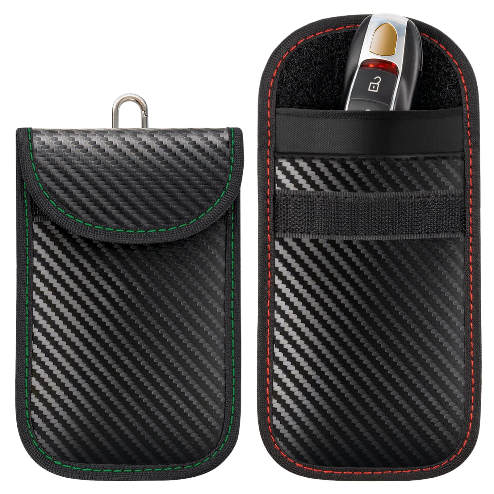 Faraday Key Fob Protector, 2 Pack(Red & Green) Faraday Bags Rfid Faraday Pouch Car Key Fob Signal Blocker Blocking Pouch
