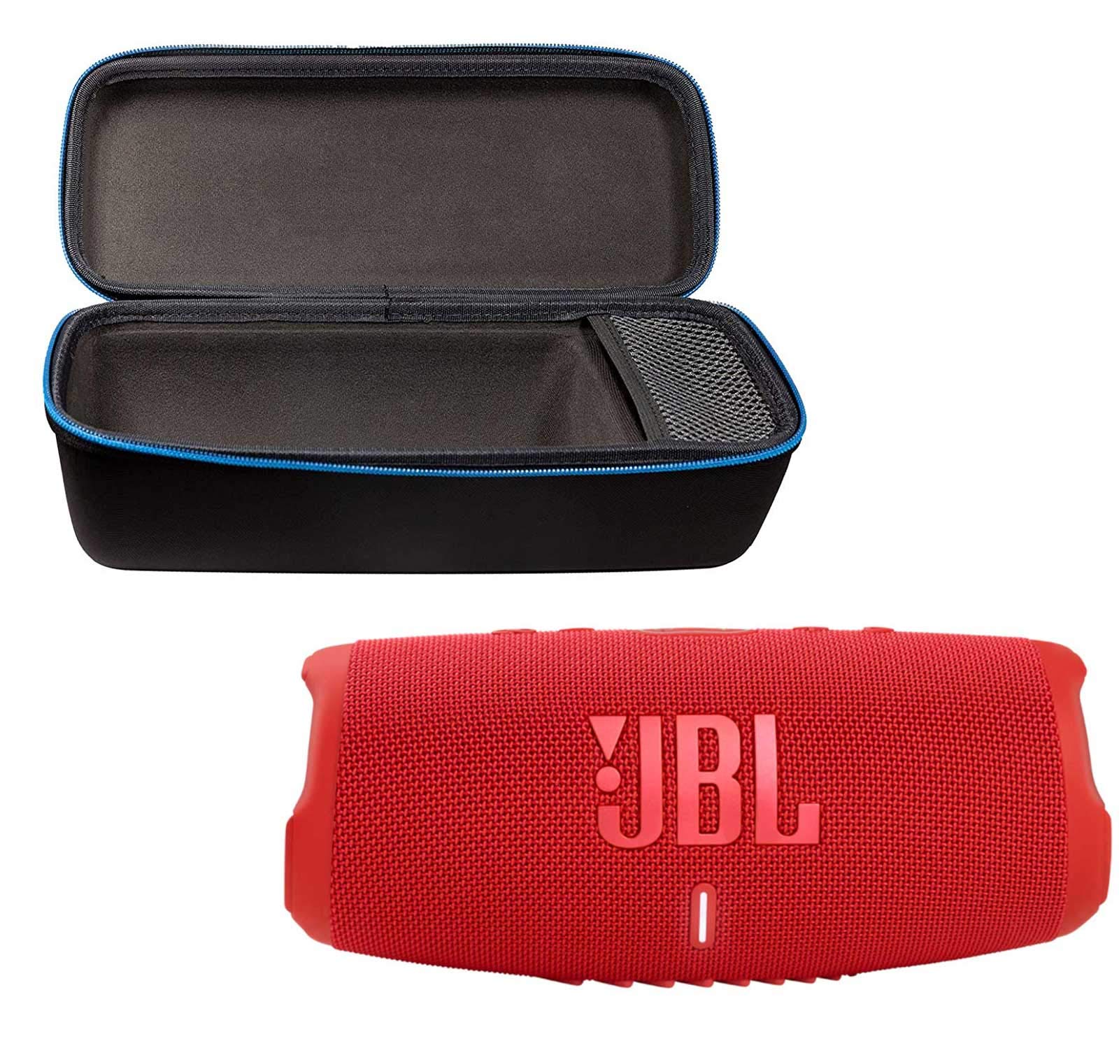 JBL Charge 5 Portable Waterproof Wireless Bluetooth Speaker Bundle with divvi! Protective Hardshell Case  Red