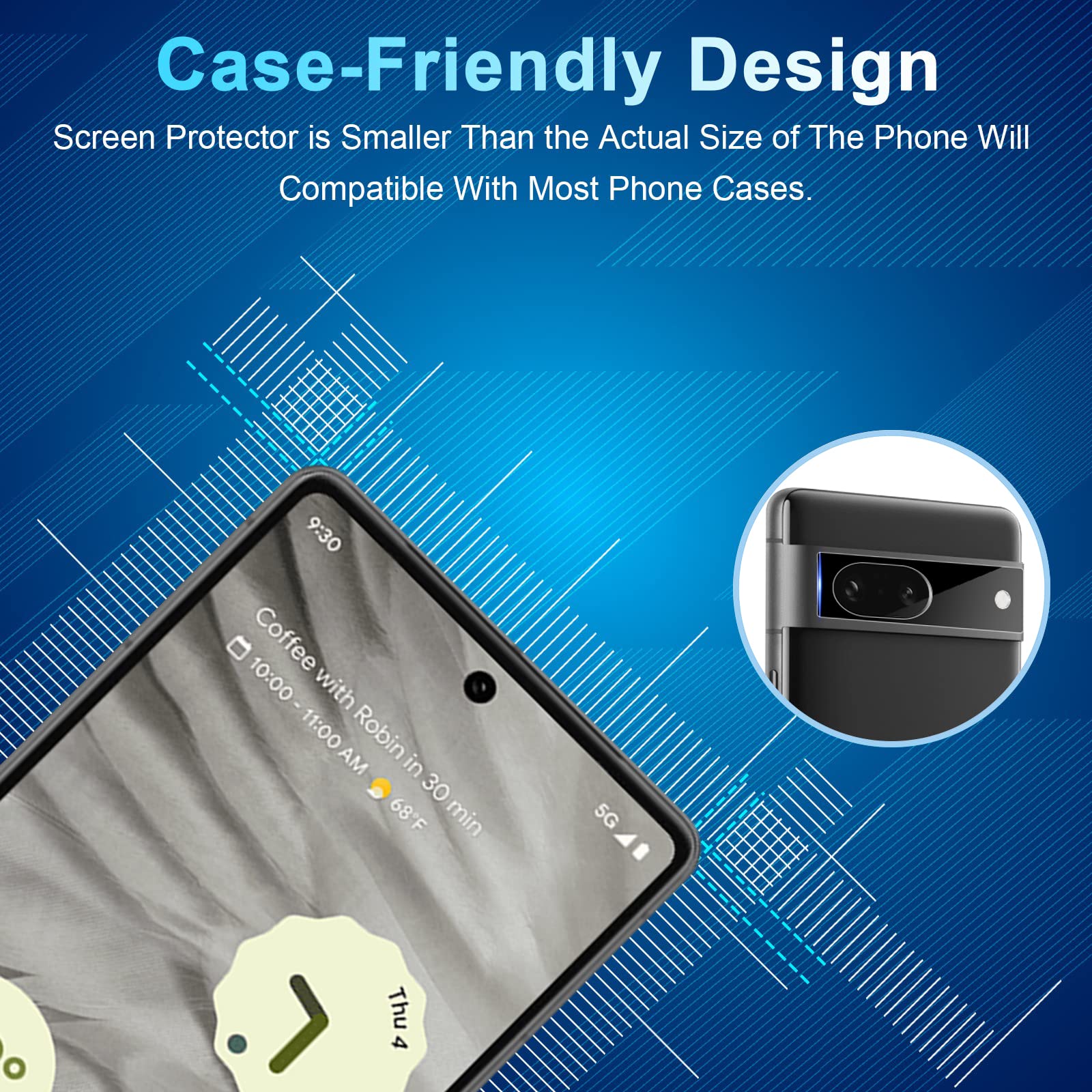 Cwqzguf [3+3 Pack] Pixel 7A Screen Protector + Camera Lens Protector, Fingerprint Unlock Support, Hd Tempered Glass, Touch Sensi