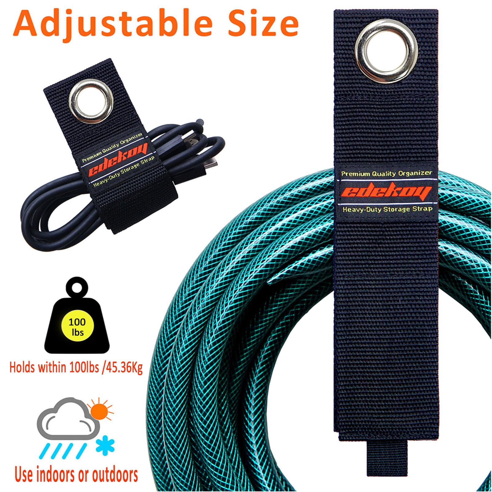 edekoy Heavy Duty Extension Cord Holder Storage Straps Organizer 10-Pack Nylon Black 6x17" 4x13"