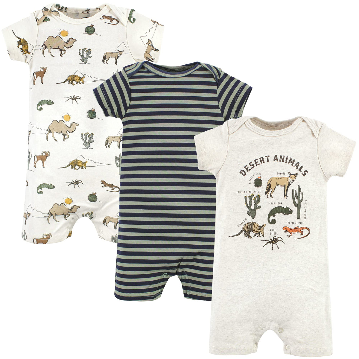 Hudson Baby Unisex Baby Cotton Rompers, Desert Animals, 0 3 Months