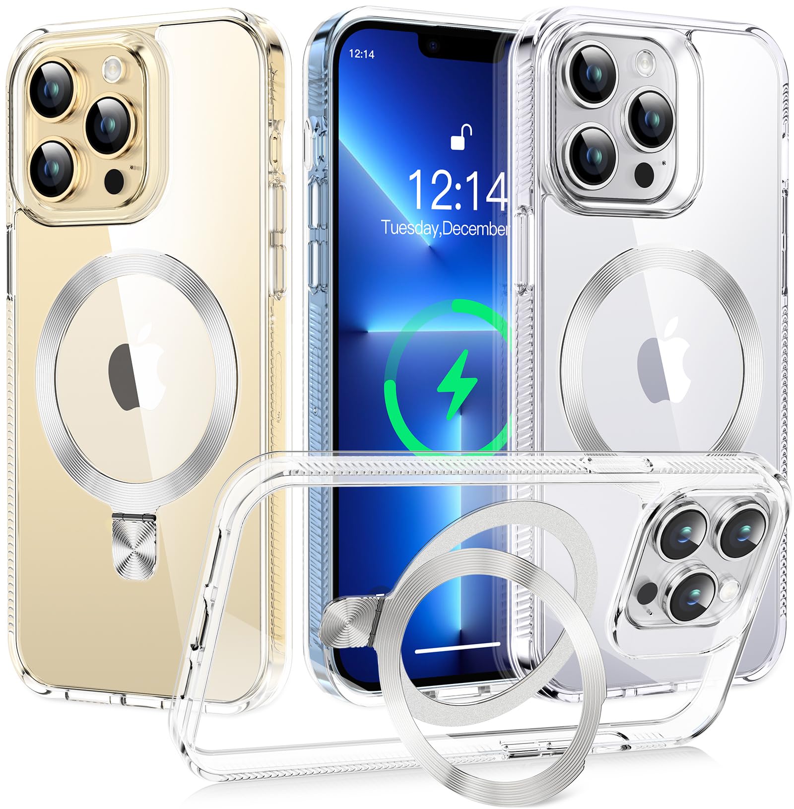 Tlikemiss [Cd Ring Compatible With Magsafe Invisible Stand] Magnetic For Iphone 13 Pro Max Case, [Clear Bumper Non Yellowing][Lo