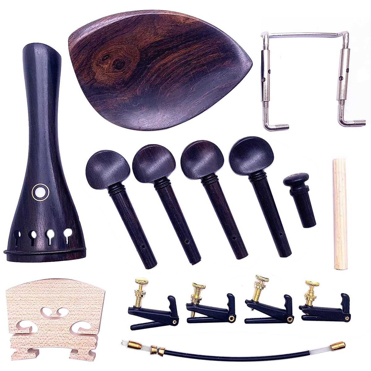 Jiayouy 15Pcs 4/4-3/4 Size Violin Fiddle Accessories Kit With 4 Tuning Pegs Tailpiece Tail Gut 4 Fine Tuners Endpin Sound Post B