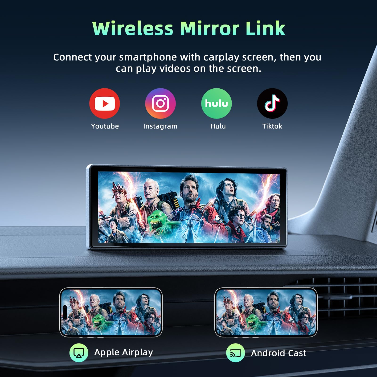 Lamtto 9.26 Inch Wireless Carplay Screen For Car Compatable With Apple Carplay& Android Auto,Portable Car Stereo With Gps Naviga