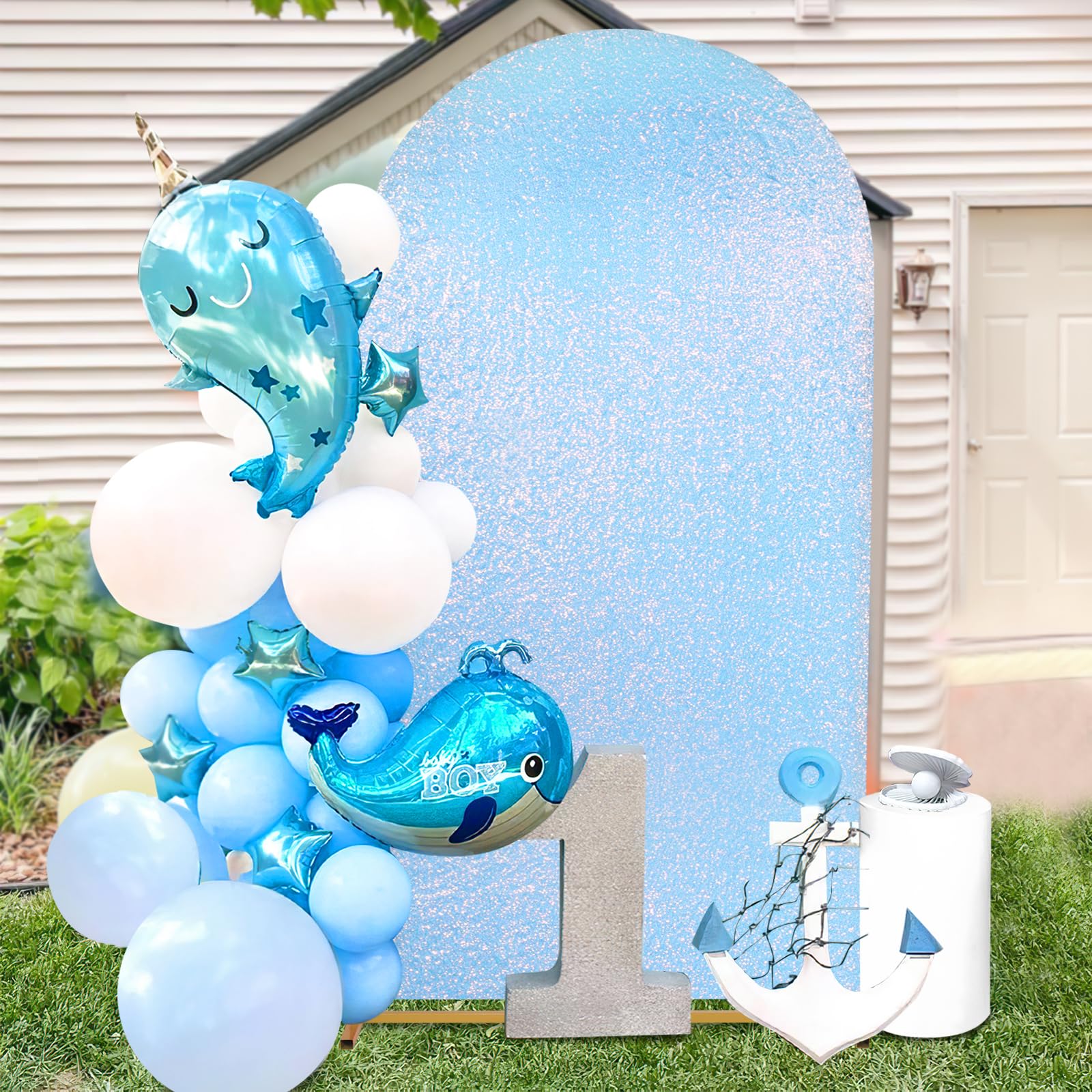 Wedding Arch Cover Mermaid Blue Shimmer Background Stand Covers 6Ft Glitter Spandex Backdrop Covers For Party Photography Decora