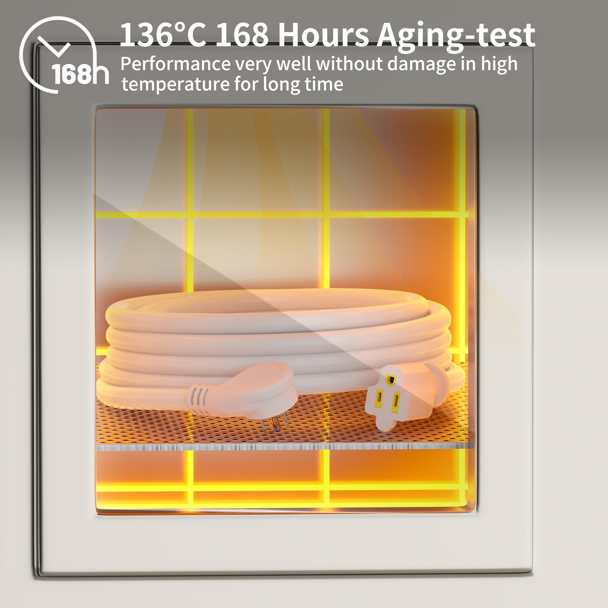 Huanchain 14 Gauge 6 Feet Flat Plug Extension Cord White Indoor Outdoor, Heavy Duty 3 Prong Grounded Low Profile Extension Wire