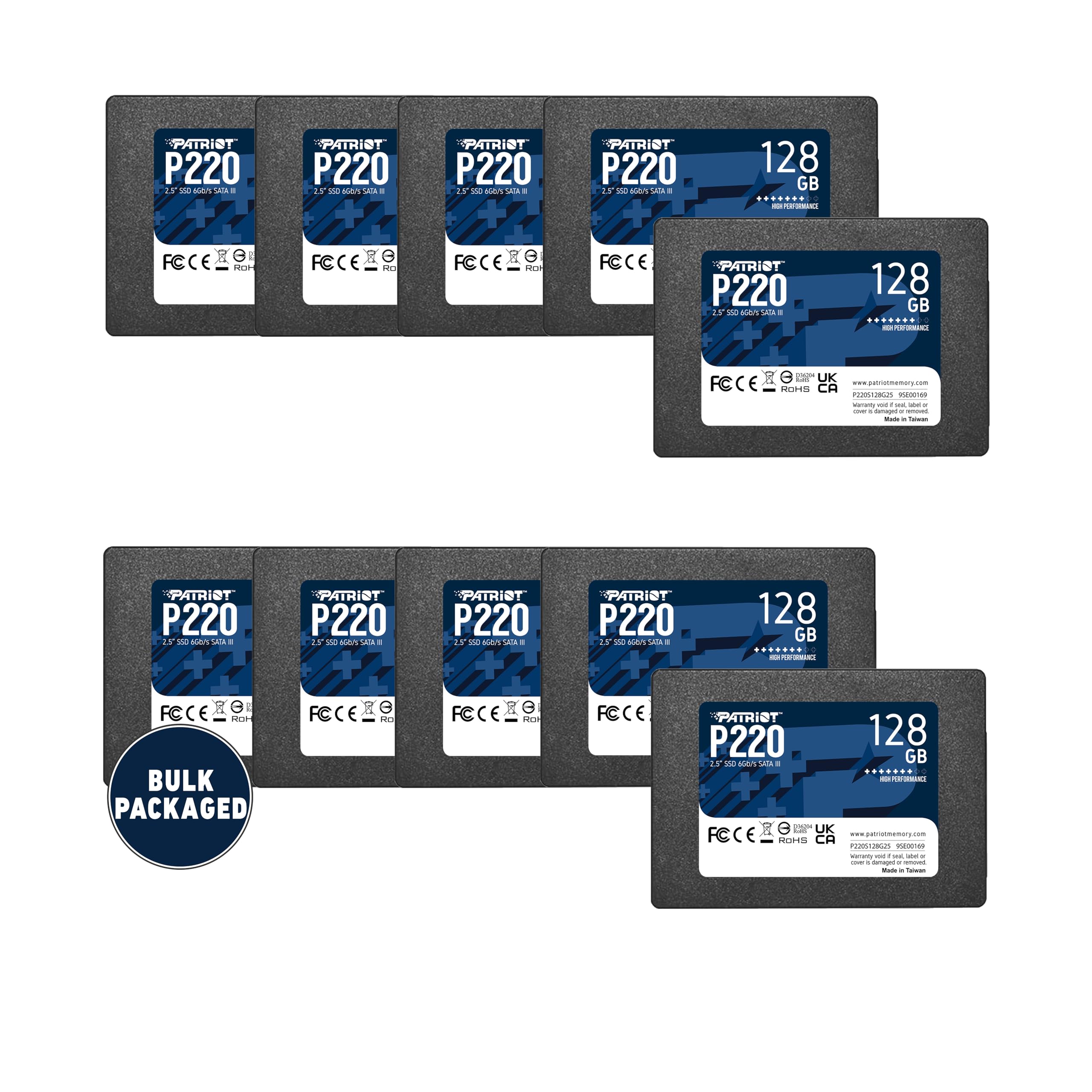 Patriot P220 128GB Internal SSD - SATA 3 2.5 - Solid State Drive Bulk 10 Pack - P220S128G2510B