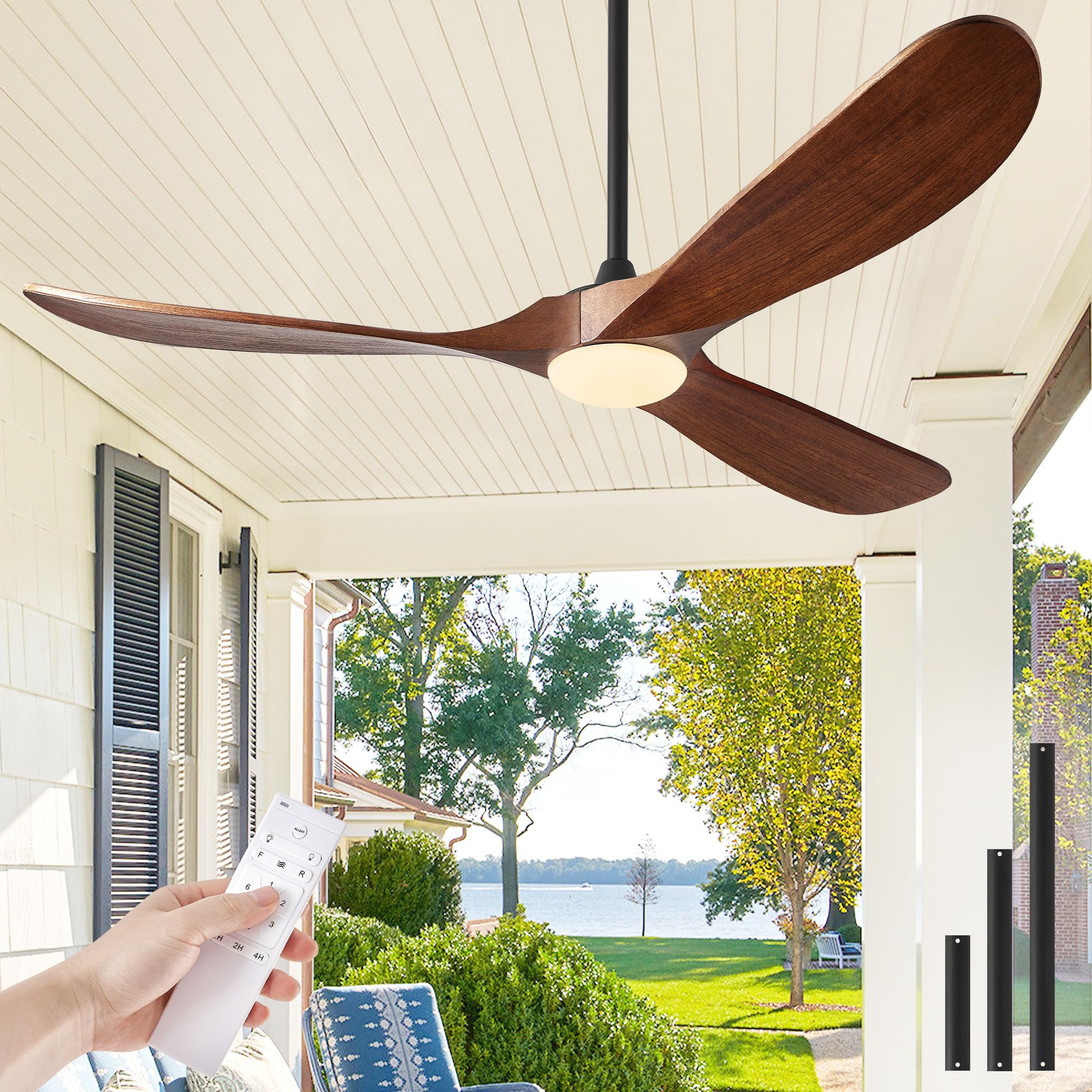 Haipeel 52 Inch Ceiling Fans with Lights and Remote Control, Outdoor Ceiling Fan with Light High cfm Solid Wood Modern Ceiling F