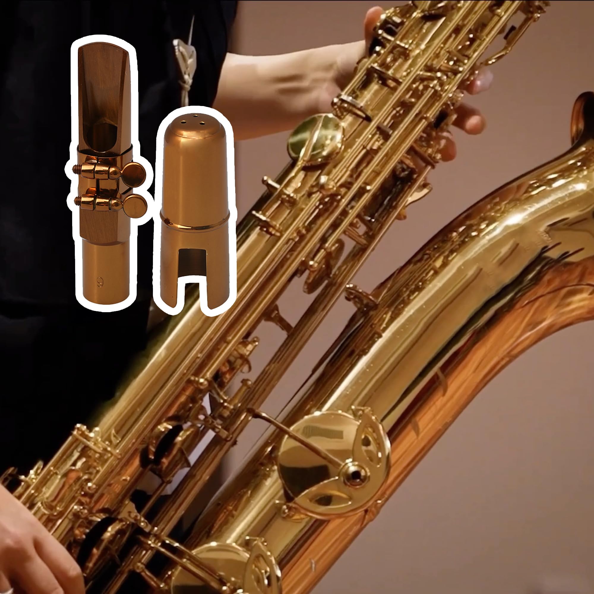 Yibuy Rose Gold B Flat Tenor Saxophone Sax Mouthpiece With Ligature Cap 9# 137X446X35Mm