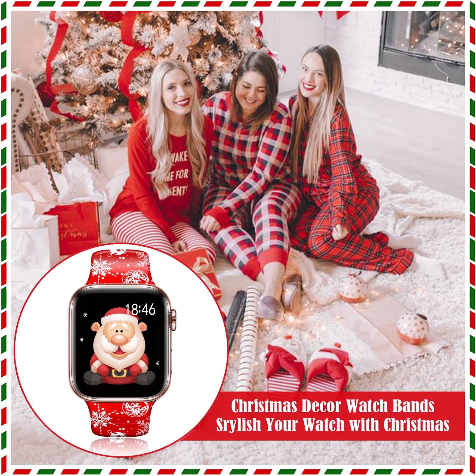 Ftfcase Christmas Balls Watch Bands Compatible With Apple Watch 49Mm 45Mm 44Mm 42Mm, Flower Printed Soft Silicone Sport Strap Re