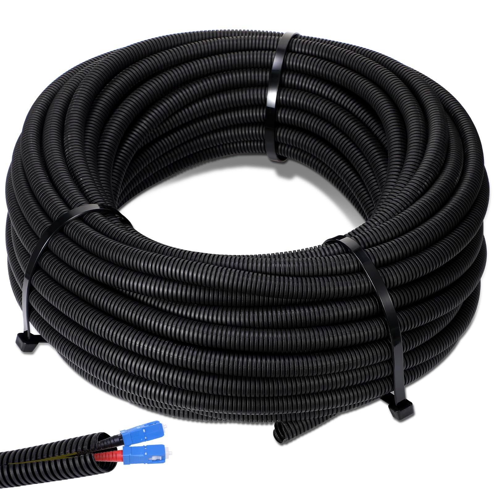 Sasylvia 3/8 X 500 Ft Split Wire Loom Cord Protector Tubing Split Wire Conduit Wire Protector Tubing Convoluted Cable Tube Black