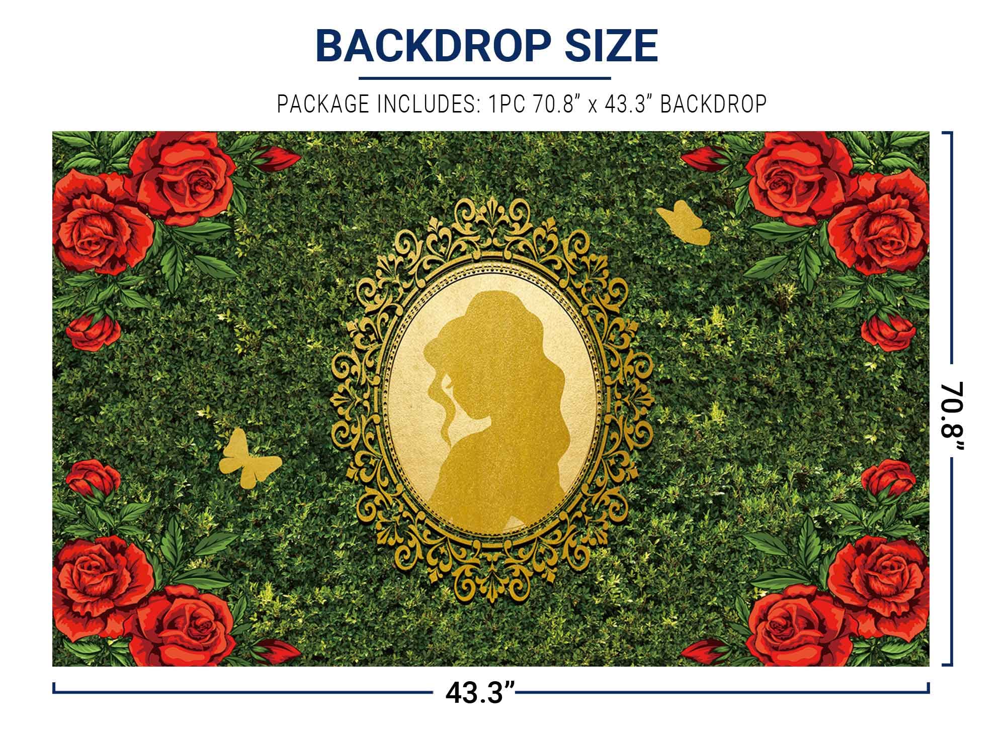 Allenjoy Beauty Flower Garden Backdrop For Girls Birthday Decorations Golden Mirror Red Rose Butterfly Wonderland Background Pri