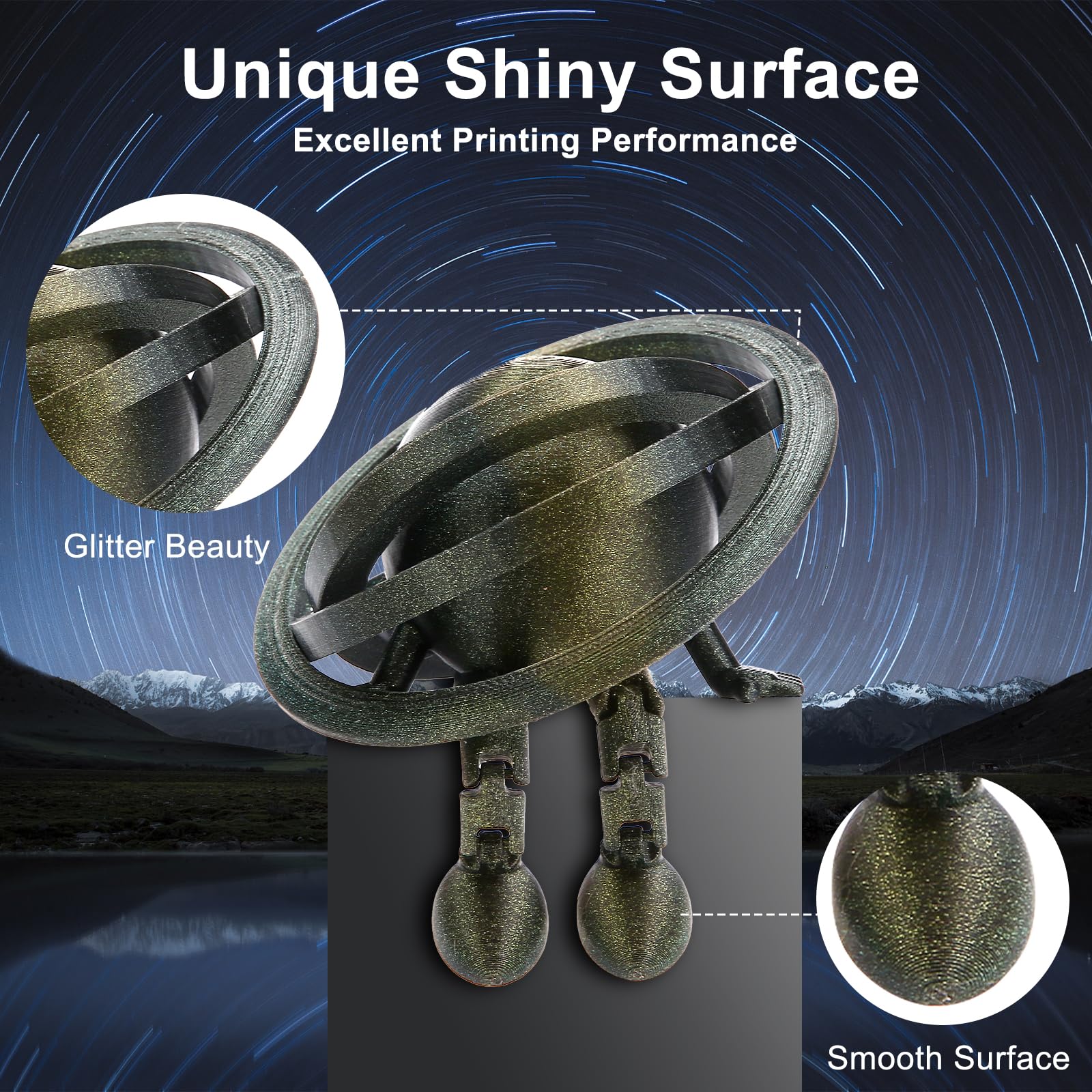 Eryone Glitter Pla Filament For 3D Printer, 1.75Mm +/ 0.03Mm, 1Kg(2.2Lbs)/Spool, Omega Nebula (Gold)