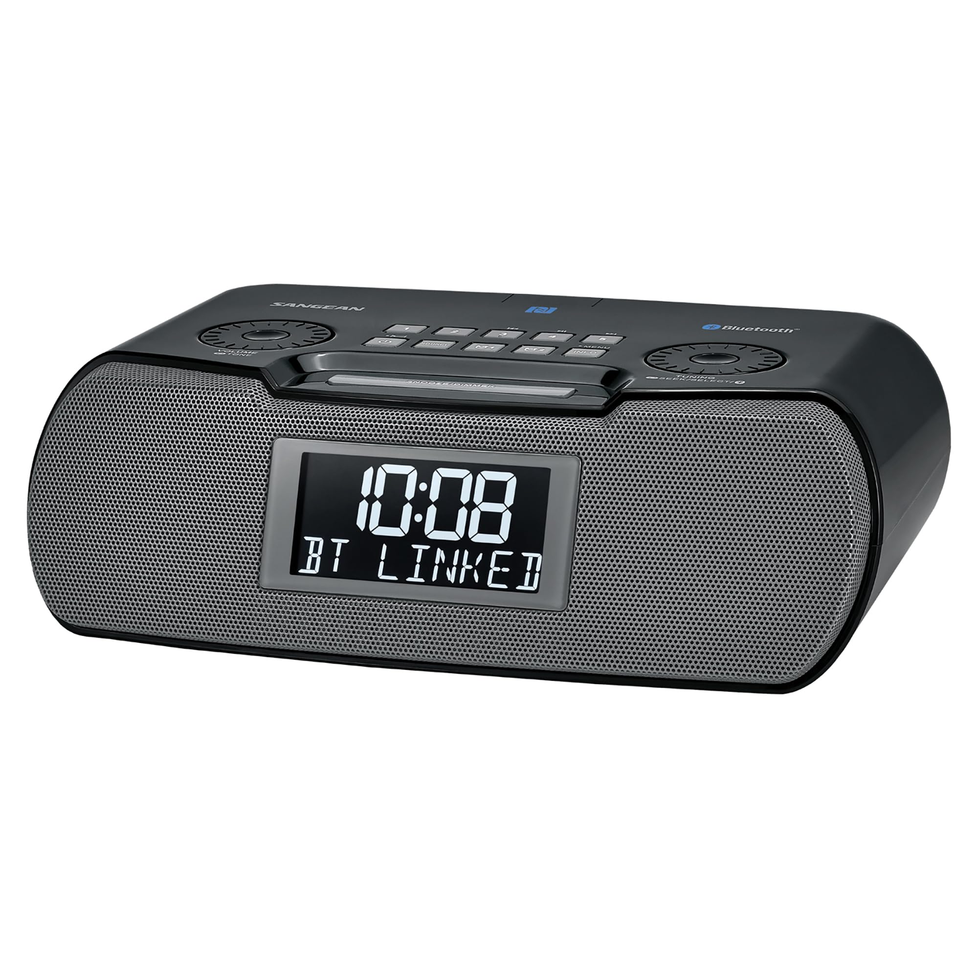 Sangean RCR-20 AM/FM Clock Radio with Bluetooth, Aux-in, USB Phone Charging, Digital Tuning, Battery Backup, Black