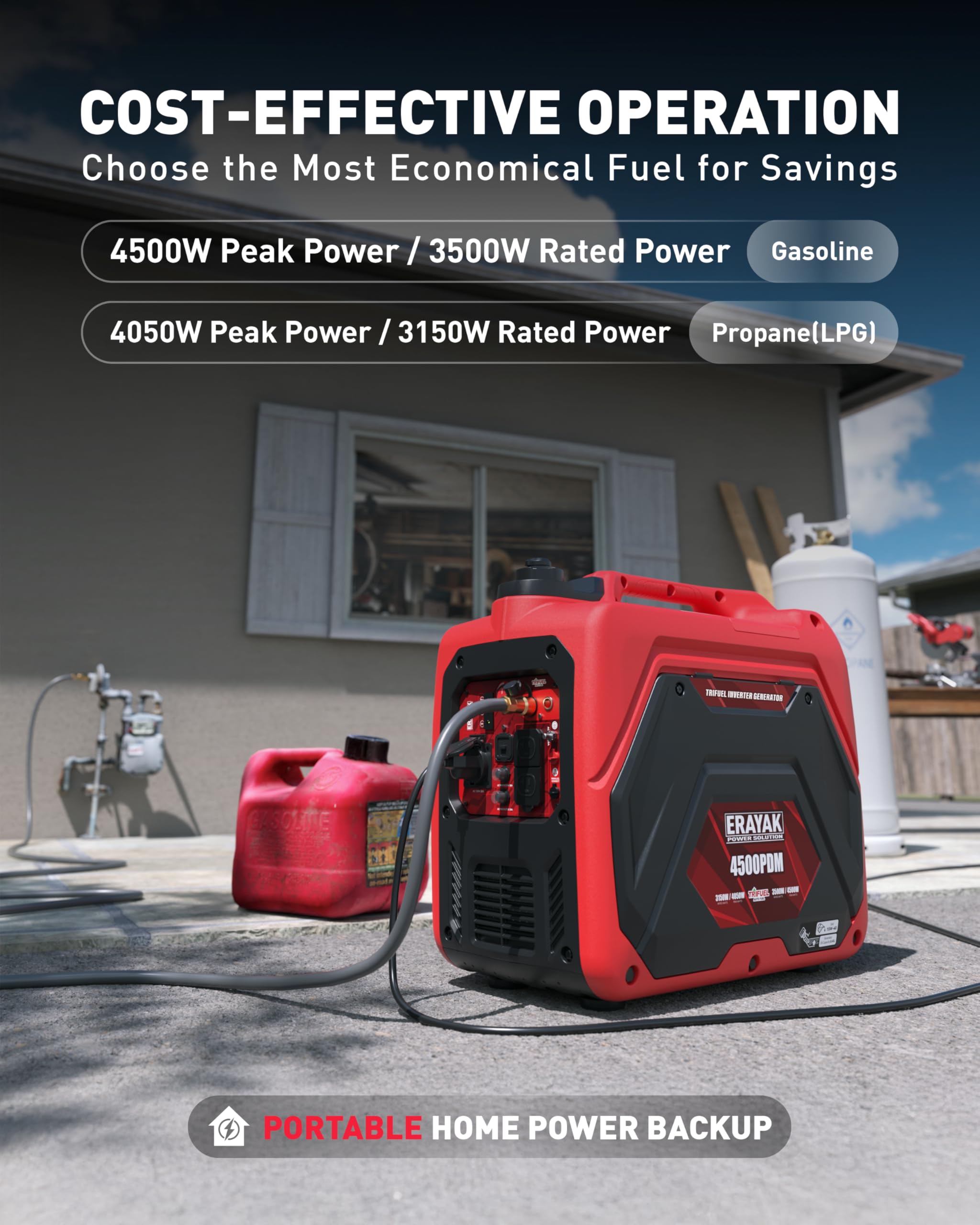 Erayak 4500W Dual-Fuel Portable Inverter Generator For Home Use, Camping Outdoor, 30A Rv Ready, Auto Switch, Gas And Propane Pow