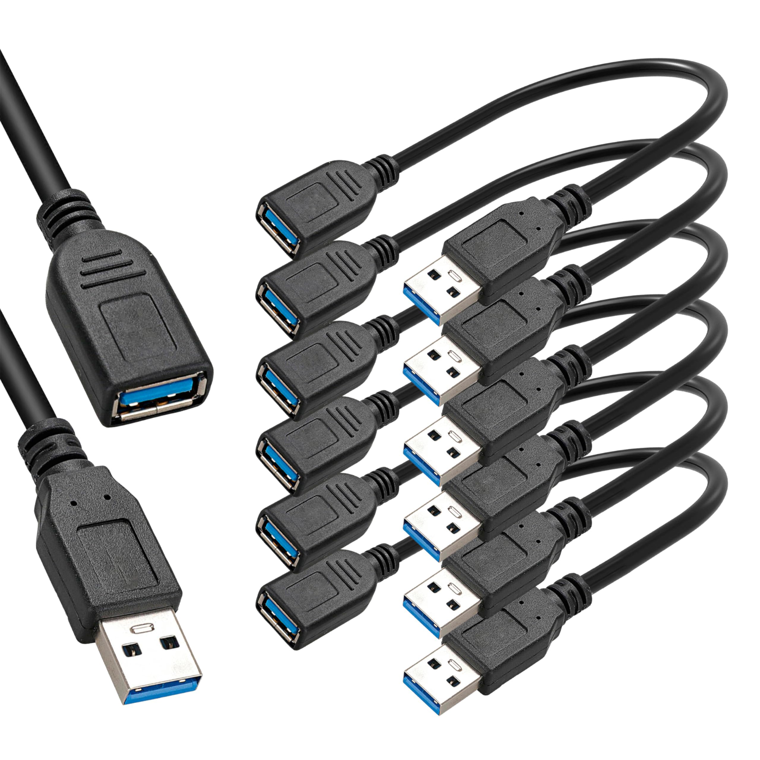 Saitech It 6 Pack 15Cm Short Usb 3.0 Male A To Female A Extension Cable 5Gbps For Laptop/Pc/Mac/Printers  Black