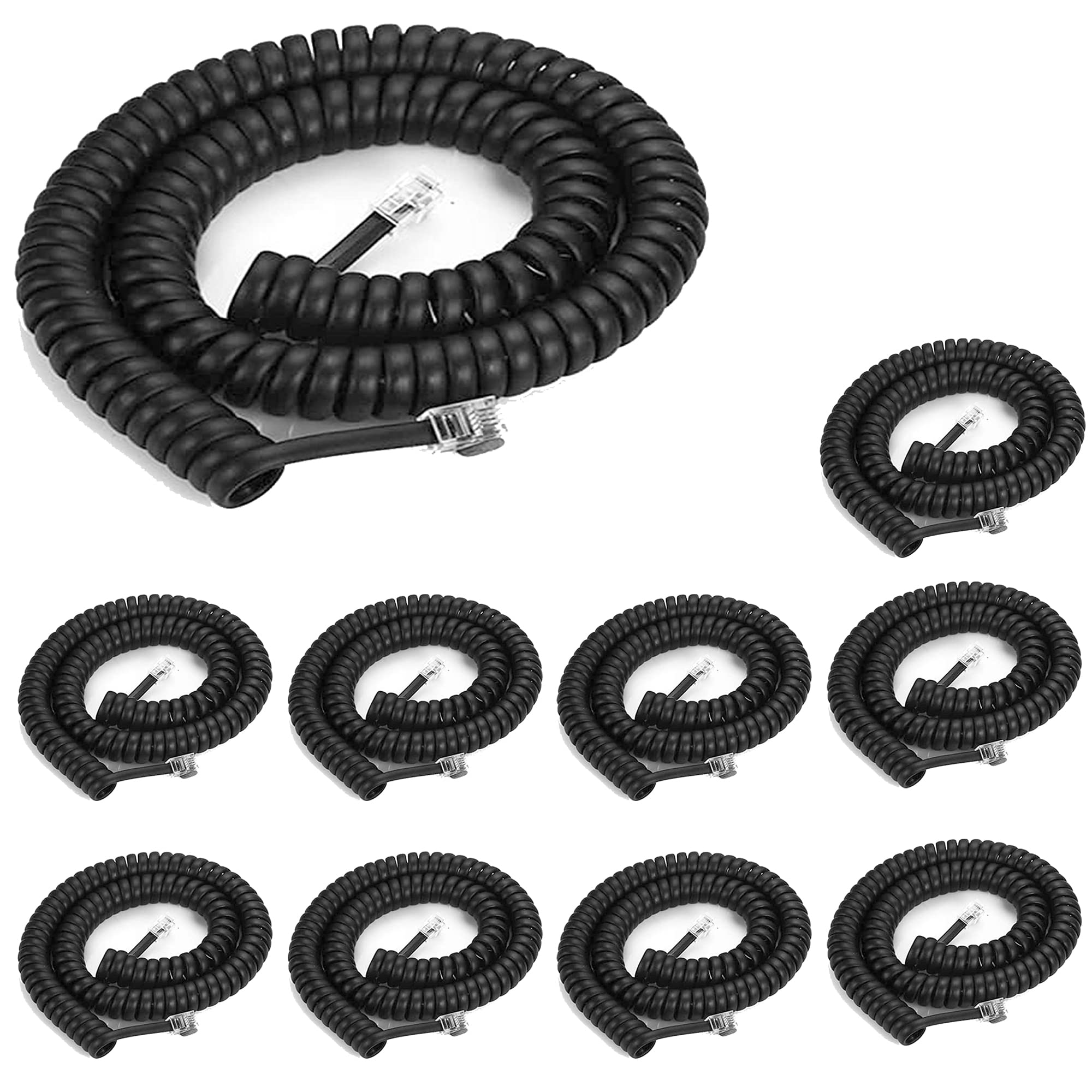 Phone Cord Landline8Ft Uncoiled / 1.4Ft Coiled Landline Phone Handset Cable Rj9 4P4C Telephone Accessory  Black (10Pack)