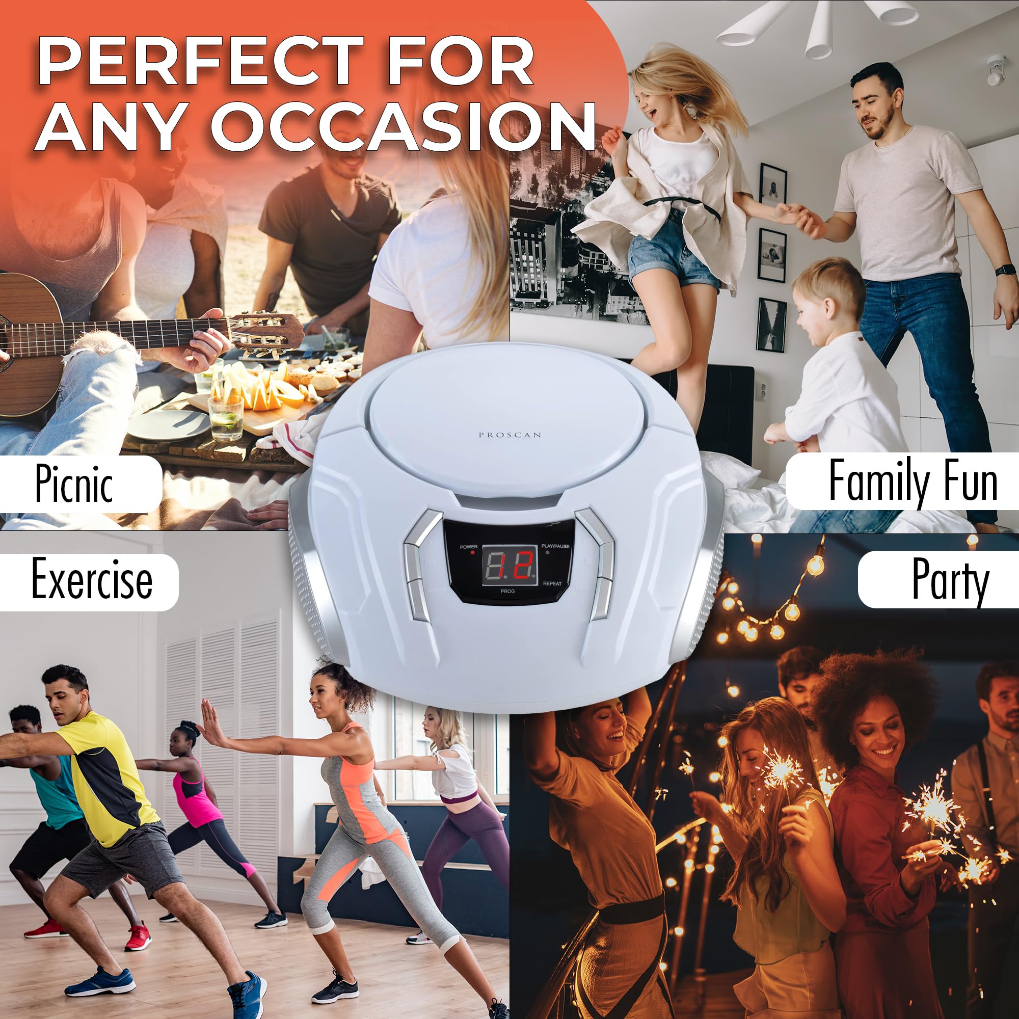 Proscan Elite Portable Cd Boombox With Am/Fm Radio   White