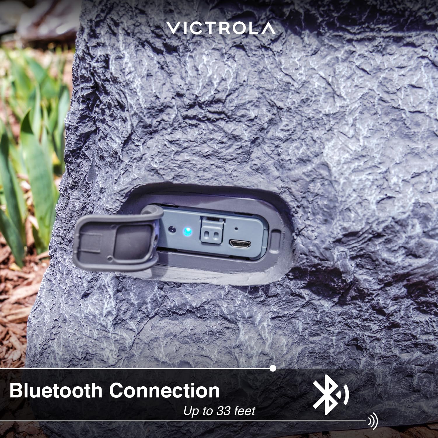 Victrola Outdoor Rock Speaker Pair   Wireless Bluetooth Speakers For Garden, Patio, Waterproof Design, Built For All Seasons, Re