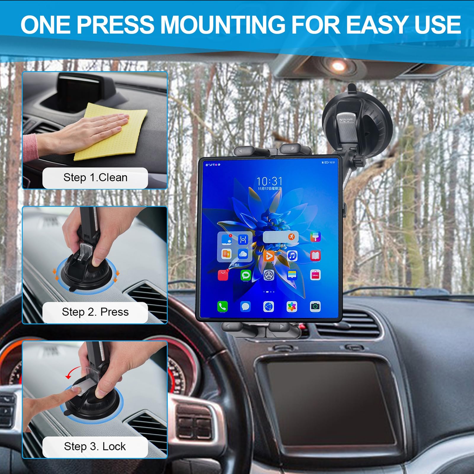Kelofam 5 In 1 Car Phone Holder, Car Dashboard Windshield Phone Mount, Suitable For Iphone15 14 Iphone13 Promax, Samsung Z Fold