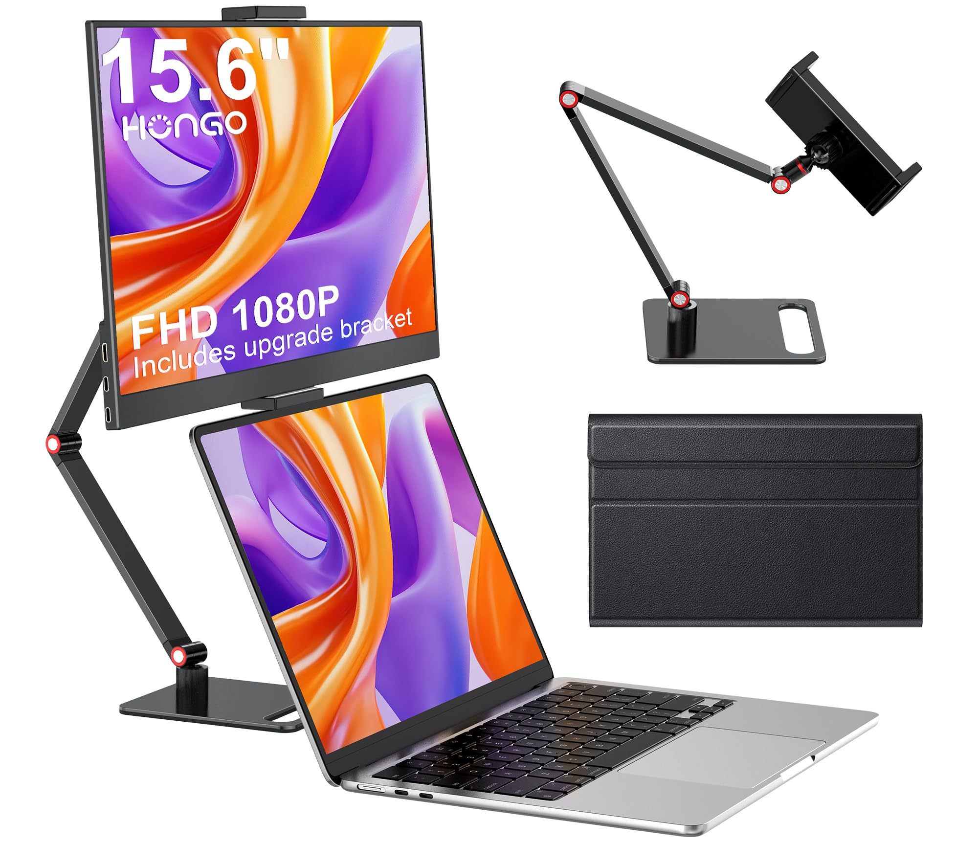 HONGO Portable Monitor with Stand 15.6??Laptop Screen Extender 1080P FHD for USB C hdmi Portable Screen Display Vesa Compatible