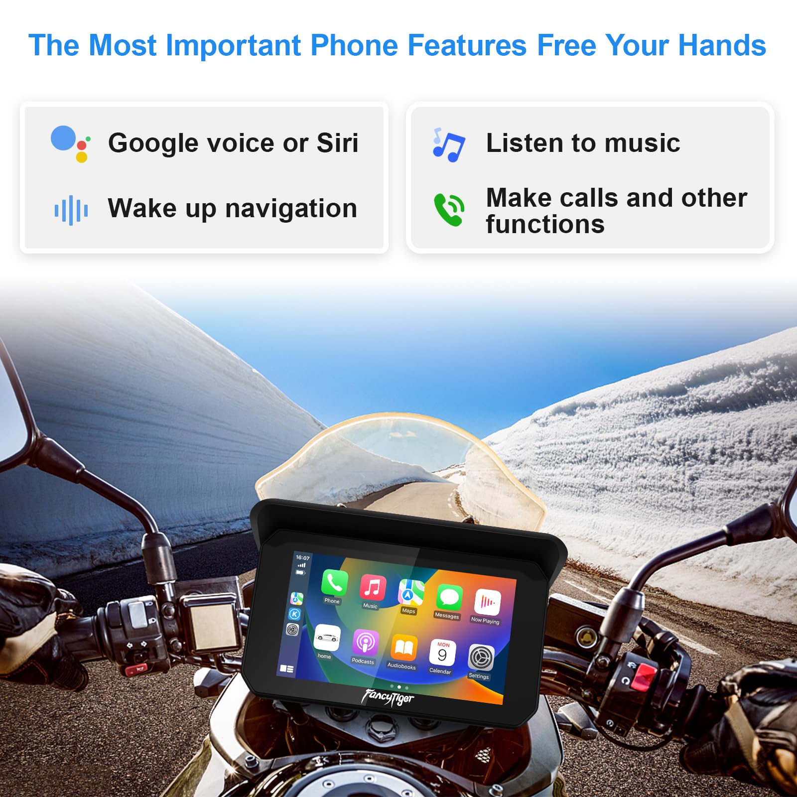 Fancytiger Motorcycle Carplay & Motorcycle Android Auto, 5 Inch Ips Motorbike Gps Touch Screen, Motorbike Gps Navigation System,