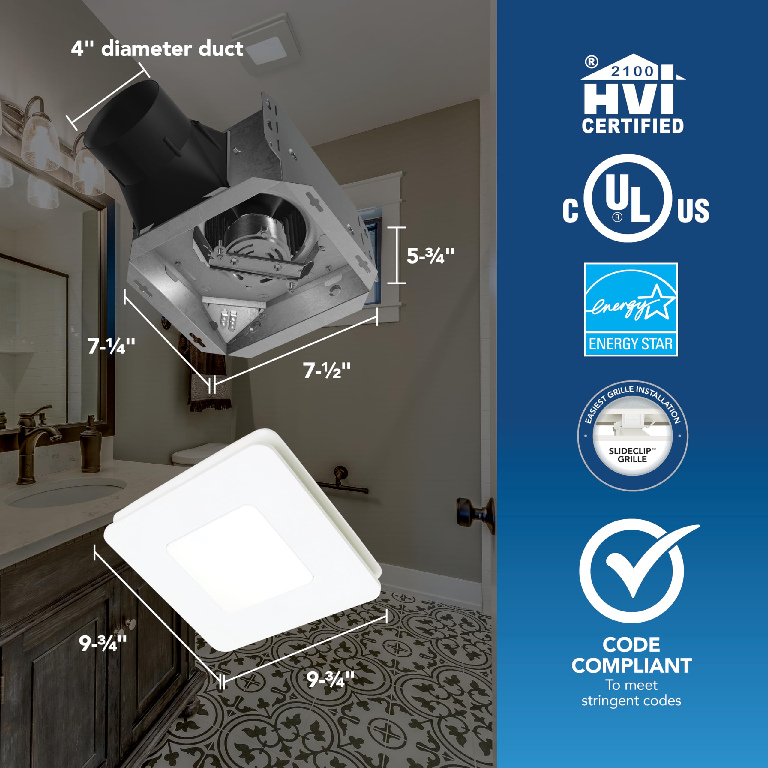 Broan Nutone Bel6 Bathroom Exhaust Fan W/Led Light, 60 Cfm, Energy Star Exhaust Fan, 0.9 Sones