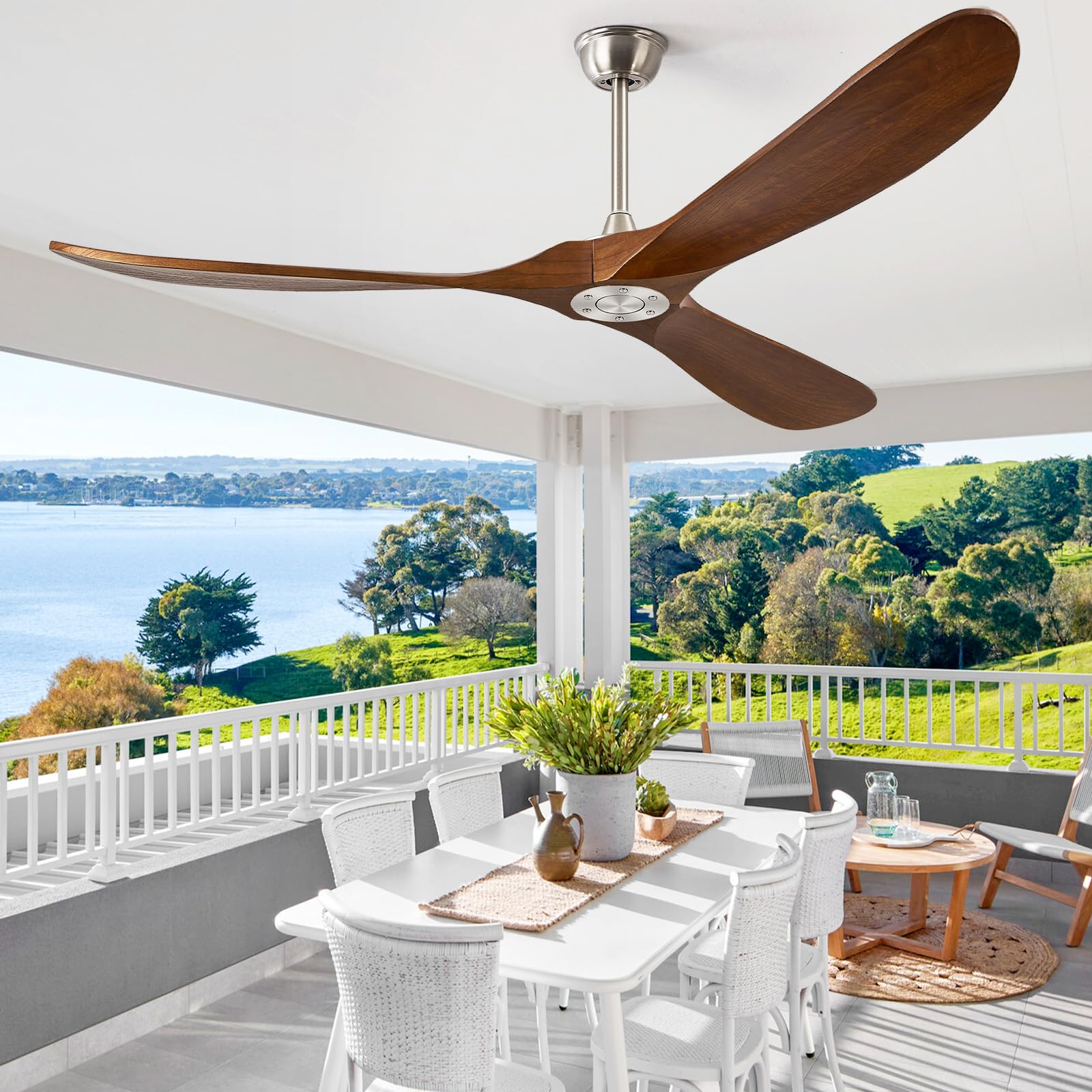 Abz Ceiling Fan Without Light   72 Inch Large Solid Wood Propeller Blades Silver Ceiling Fan No Light With Remote Control For Ou