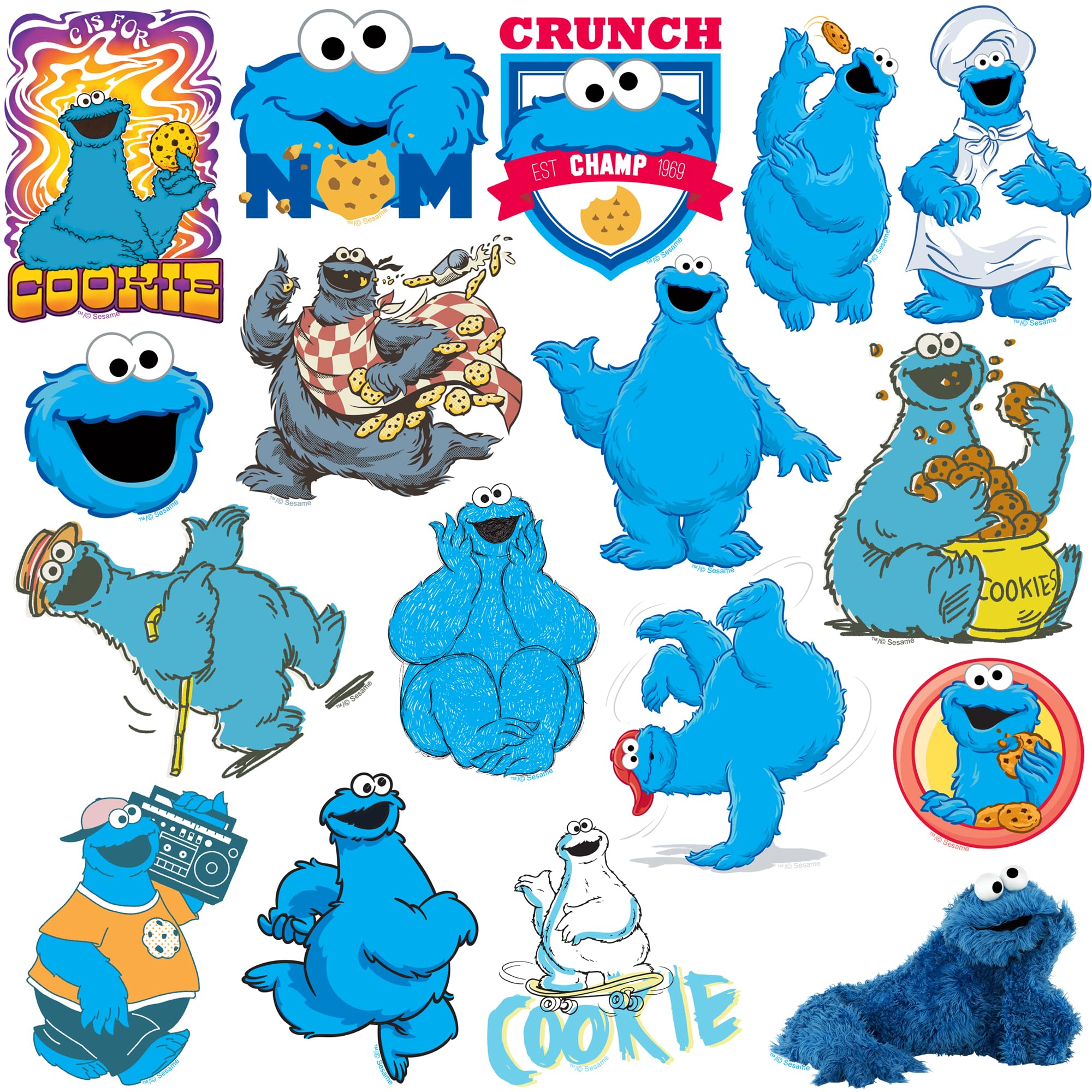 Sesame Street Cookie Monster 50Ct Vinyl Large Deluxe Stickers Variety Pack   Laptop, Water Bottle, Scrapbooking, Tablet, Skatebo