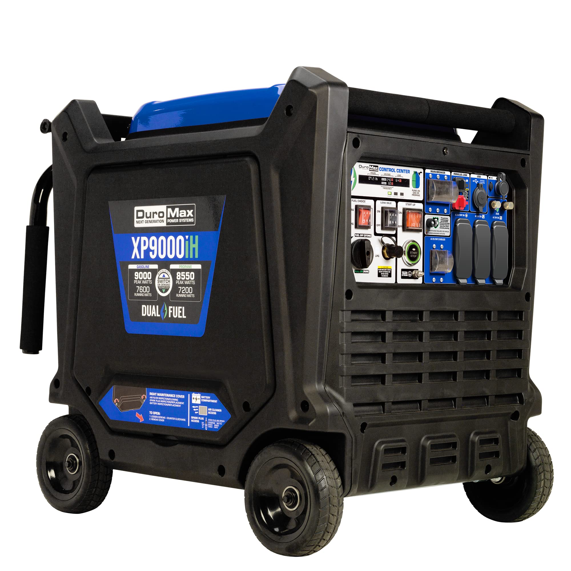 Duromax Xp9000Ih 9000 Watt 459Cc Dual Fuel Digital Inverter Hybrid Portable Generator, Blue