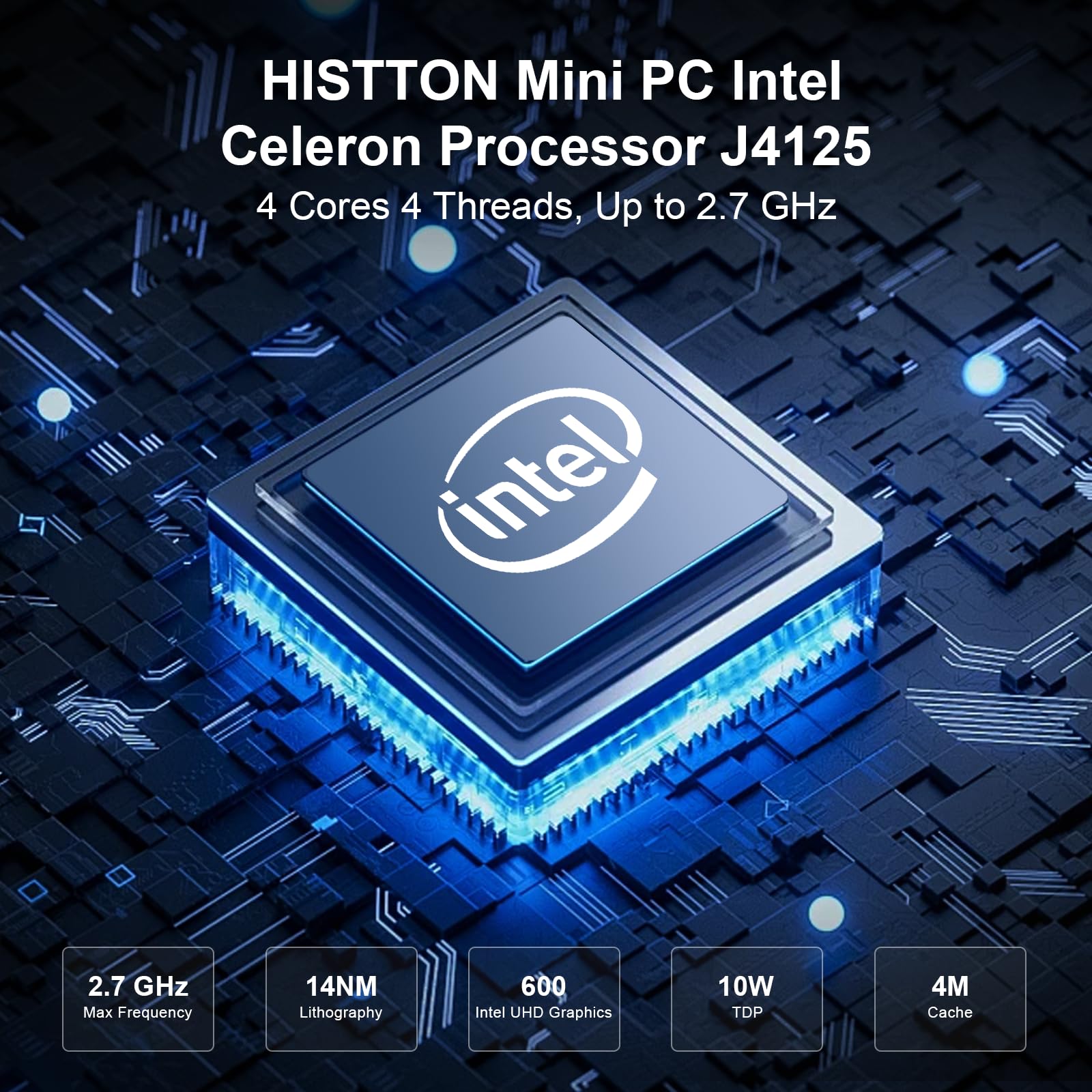 Histton Fanless Mini Pc, Industrial Pc Celeron J4125, Ddr4 8Gb Ram 128Gb Ssd, Mini Computer 2 Lan, Wifi, Bt4.0, Industrial Mini