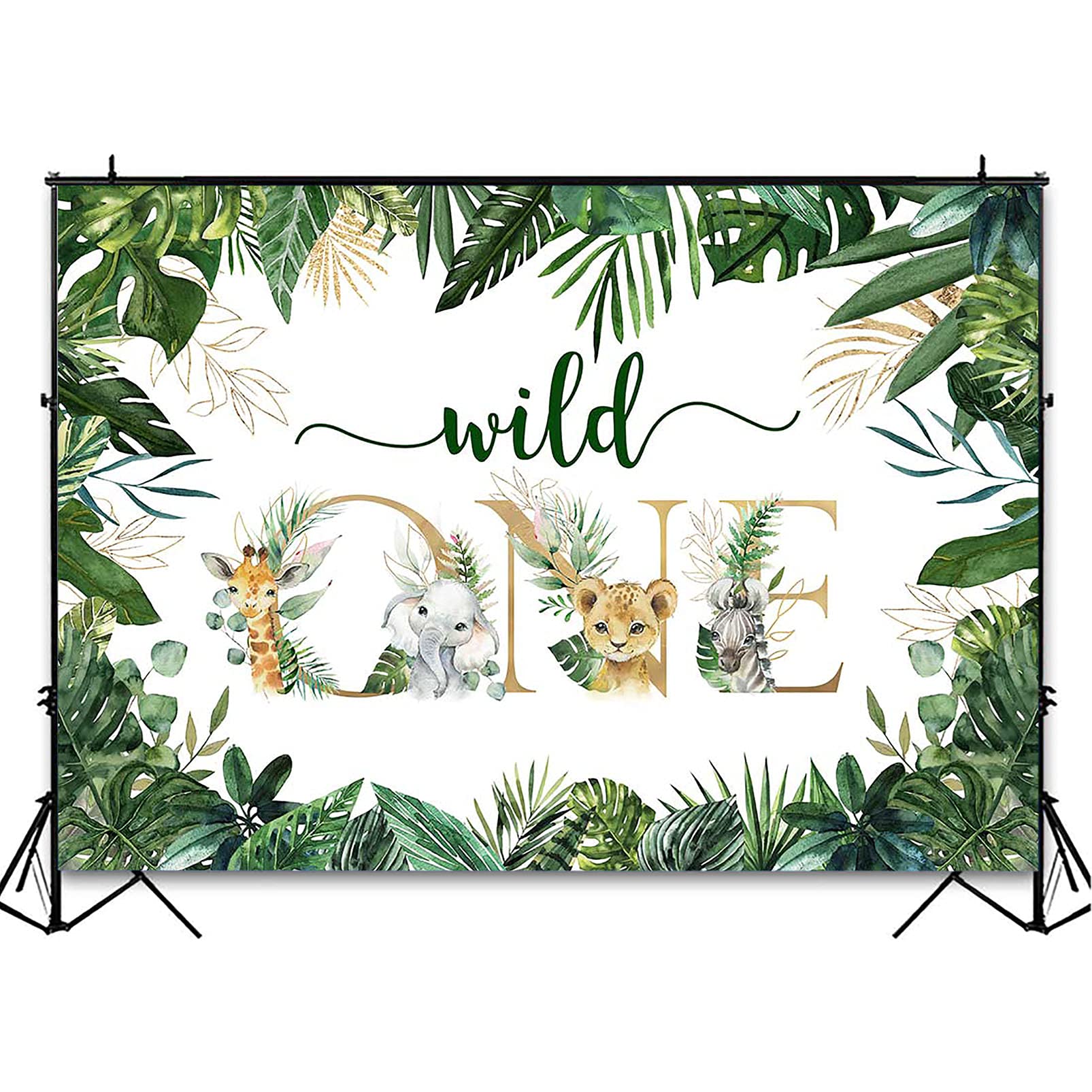 Avezano Safari Wild One Backdrop For Boy Jungle Animal First Birthday Party Photography Background Green Gold Wild One 1St Birth