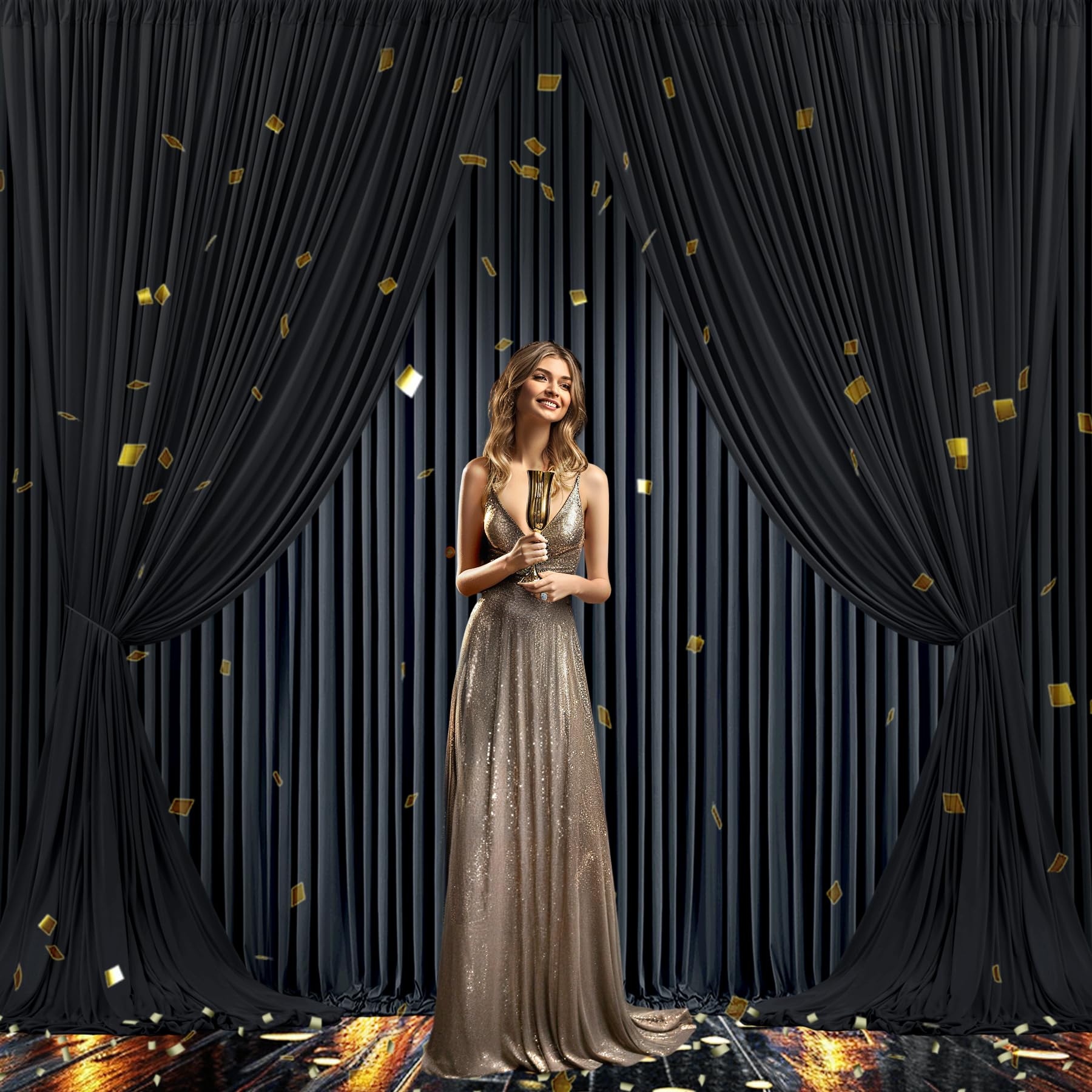 8 Panels Black Backdrop Curtain For Parties Wrinkle Free Black Photo Curtains Backdrop Drapes Fabric Decoration For Birthday Par