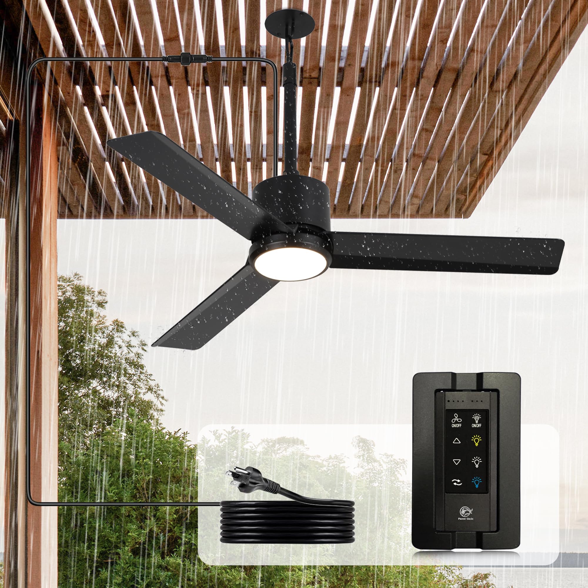 Parrot Uncle Outdoor Ceiling Fans Waterproof IP65, 42 Inch Farmhouse Modern Ceiling Fans with Lights and Remote Control, 6 Speed