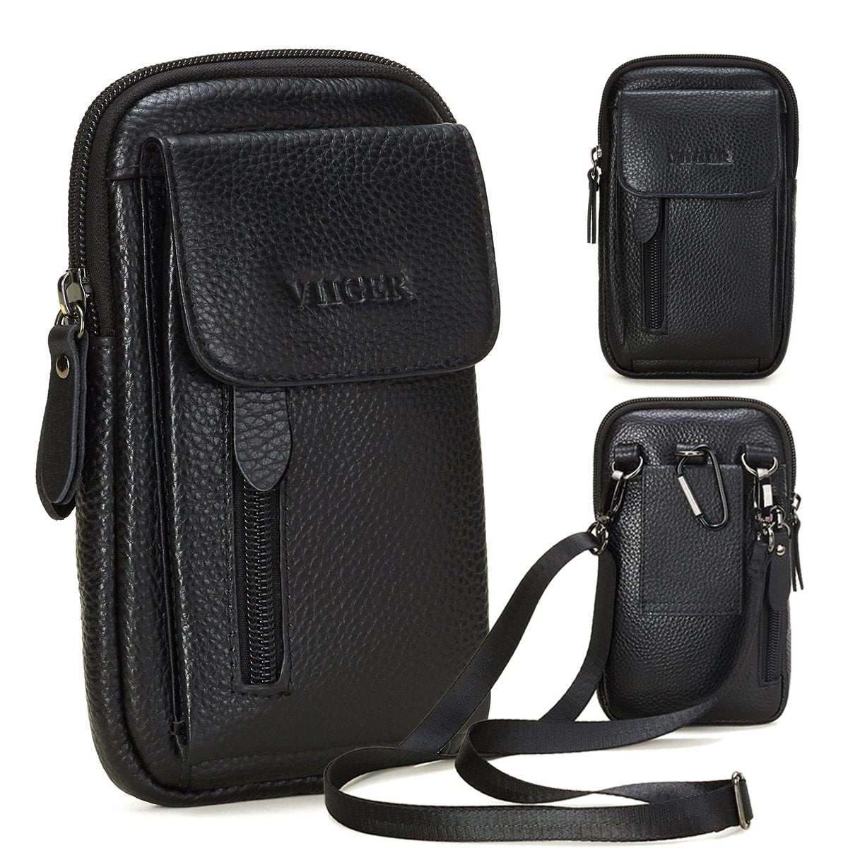 Viiger Leather Cell Phone Shoulder Holster Compatible With Iphone 14 Pro Max 13 Pro Max S22 Ultra S23 Ultra Large Multi Pocket C