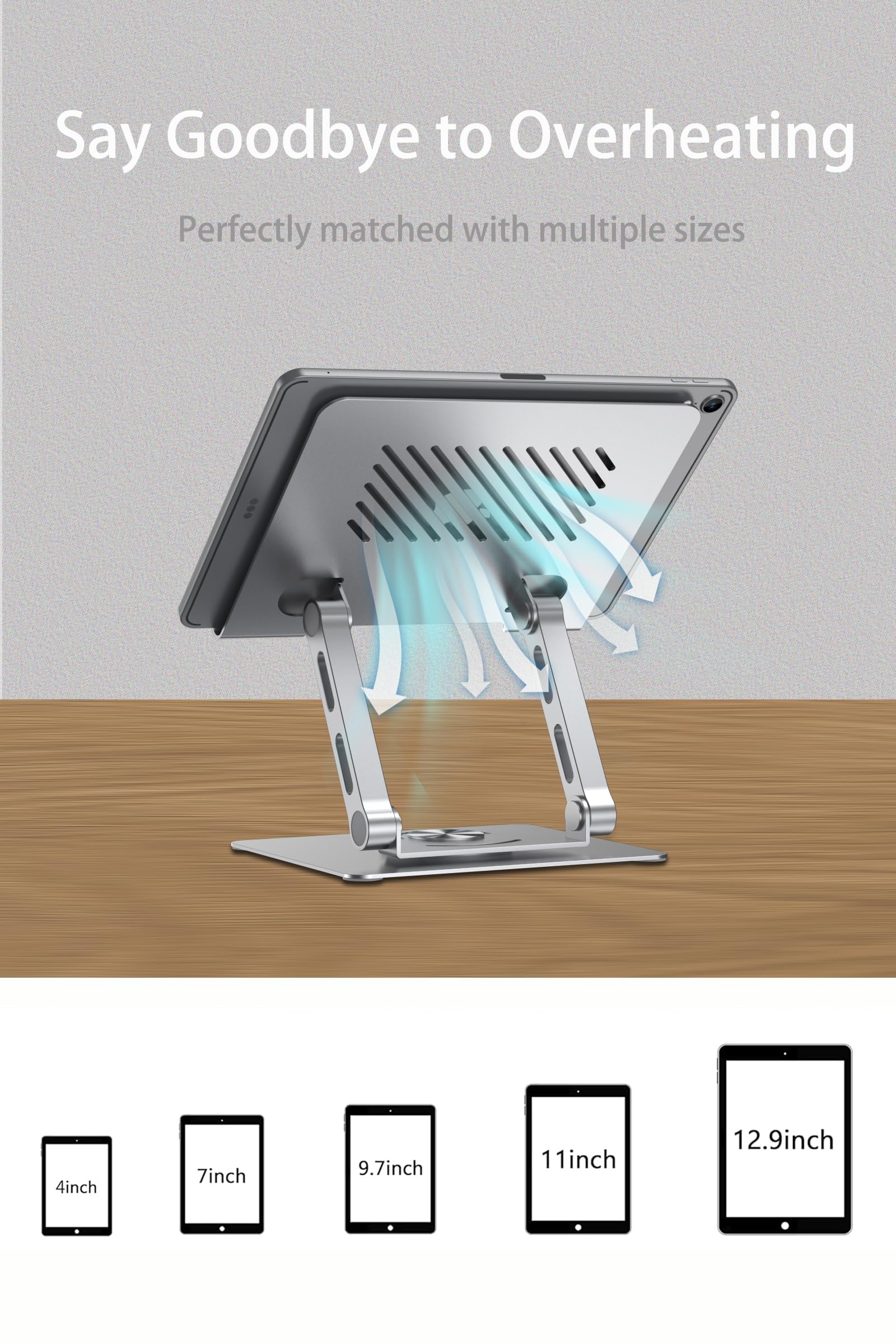 Tablet Stand Holder For Desk With 360Rotating Base,Adjustable Mental Ipad Holder For Desktop,Multi Angle Solid Monitor Riser Com