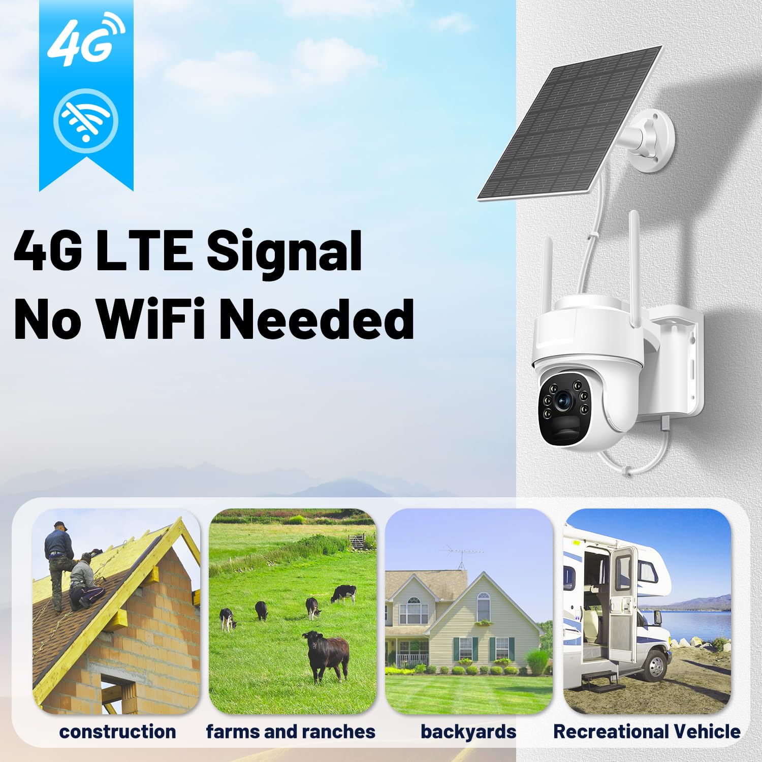 Runofast 4G Lte Cellular Security Camera, No Wifi Solar Powered Camera Includes Sim Card,Pan Tilt,Wireless,2K Hd Night Vision,2