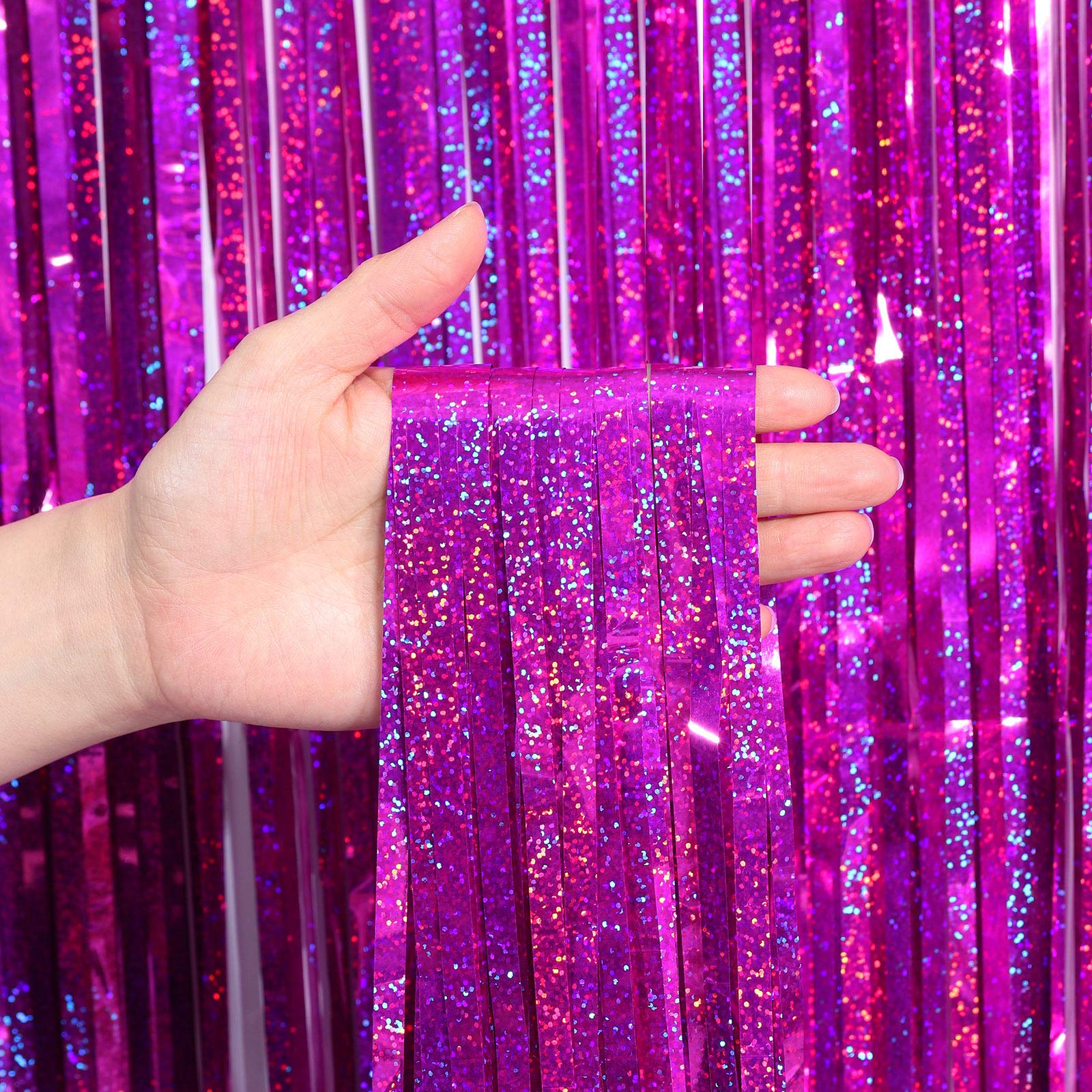 Cylmfc Tinsel Curtain Backdrop 2 Pack 3Ftx8Ft Foil Backdrop Curtain Photo Booth Euphoria Christmas   Rose Red