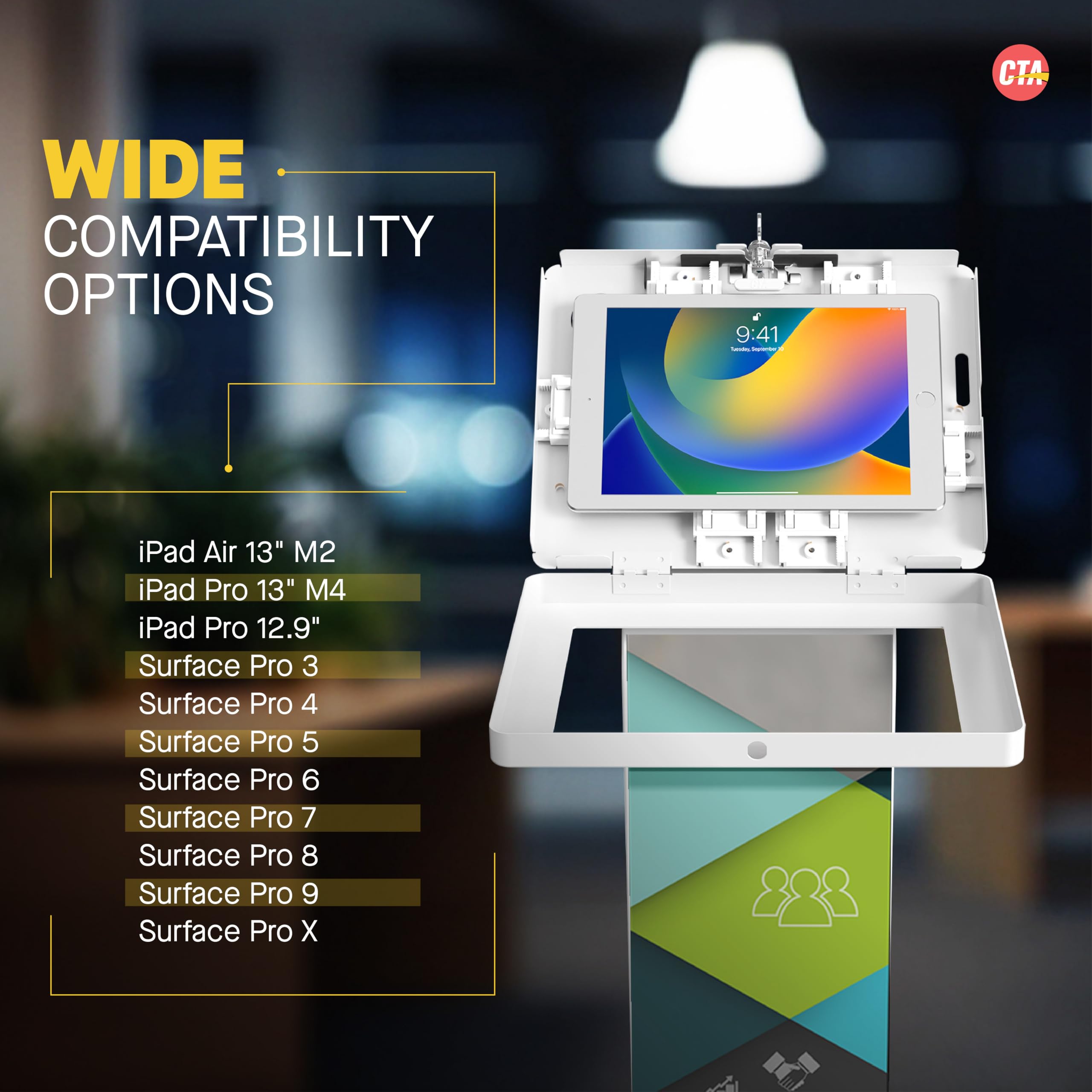 Locking Floor Stand - Cta Premium Locking Support Base Kiosk With Steel Body And Heavy-Duty Locking Enclosure With Keys For Ipad