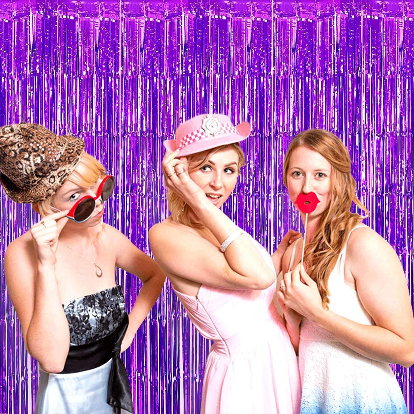 8 Pack Purple Tinsel Foil Fringe Curtain Backdrop, 3.28Ft X 8.2Ft Metallic Streamers For Photo Booth, Birthday, Wedding, Valenti