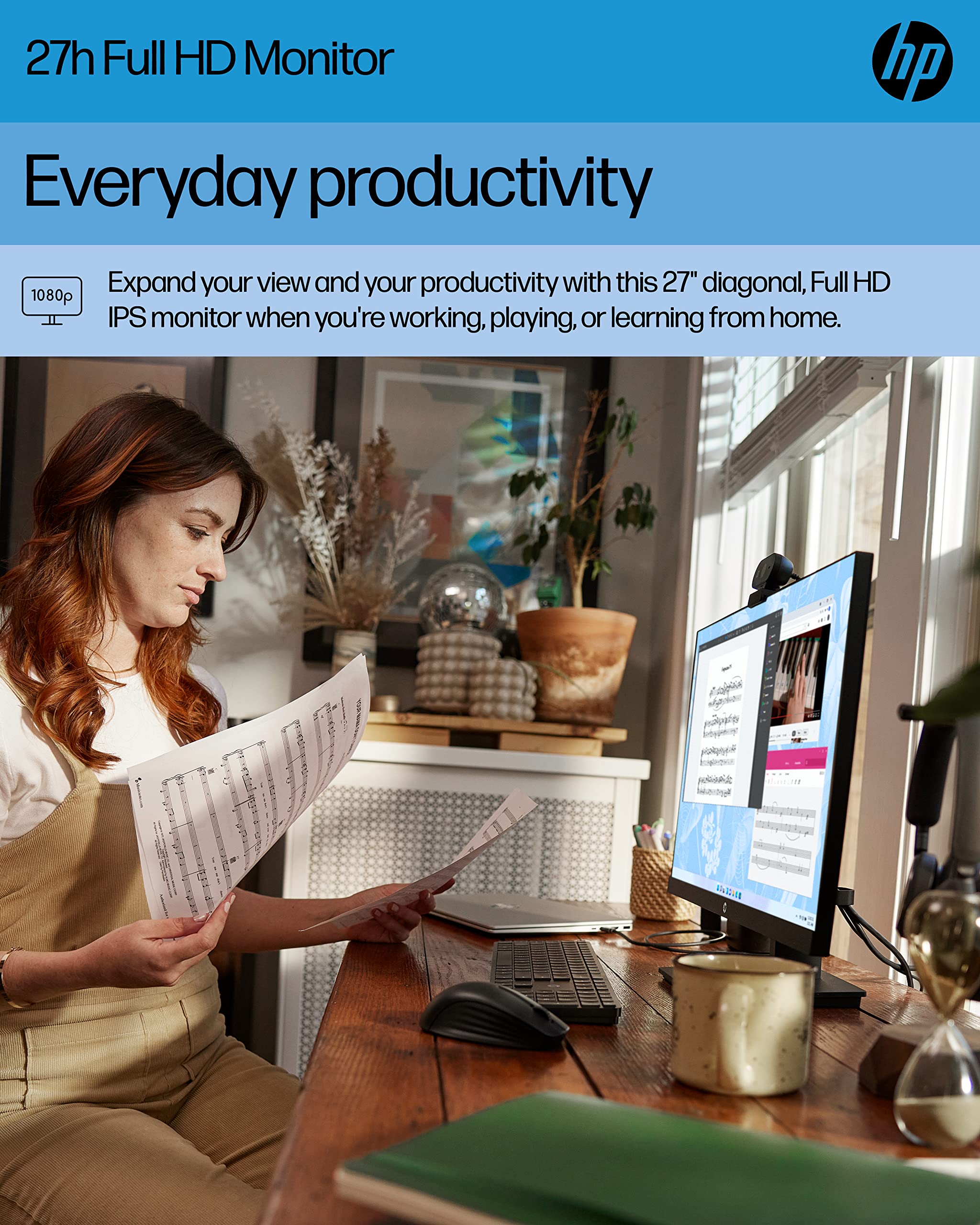 Hp 27H Full Hd Monitor   Diagonal   Ips Panel & 75Hz Refresh Rate   Smooth Screen   3 Sided Micro Edge Bezel   100Mm Height/Tilt