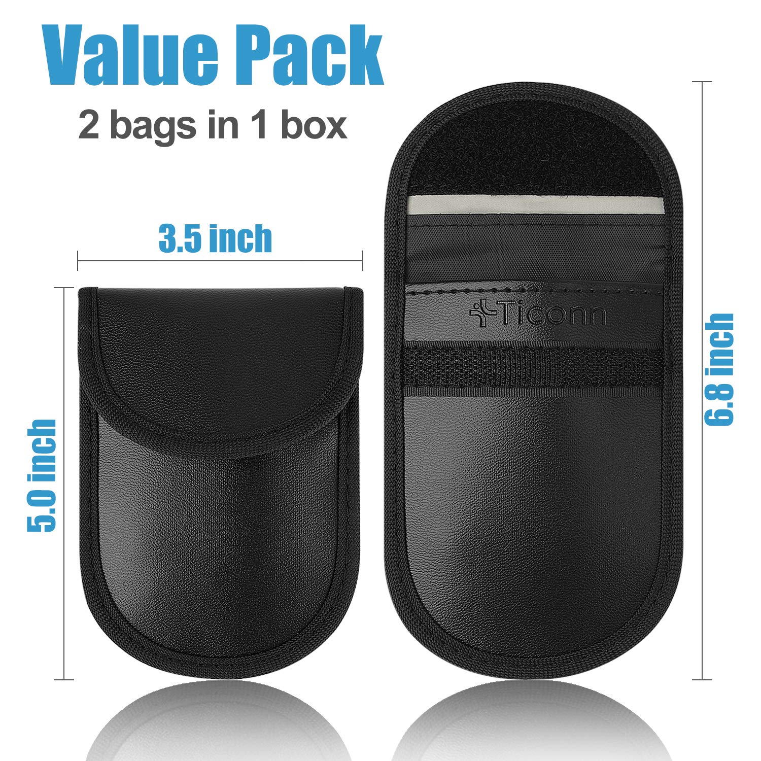 Ticonn 2Pk Faraday Bag For Key Fob, 3.5''X5.0'' Faraday Cage Protector, Car Rfid Signal Blocking, Anti Theft Pouch Anti Hacking