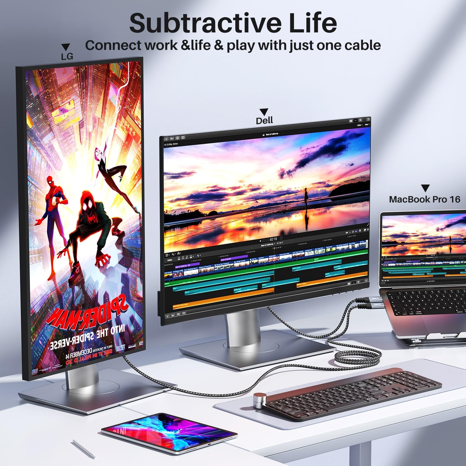 4K Usb C To Usb C Monitor Cable 3.3Ft, Right Angle Usb C 3.2 Gen 2 Cable Video Output, 20Gbps High Speed Data Transfer, 100W For