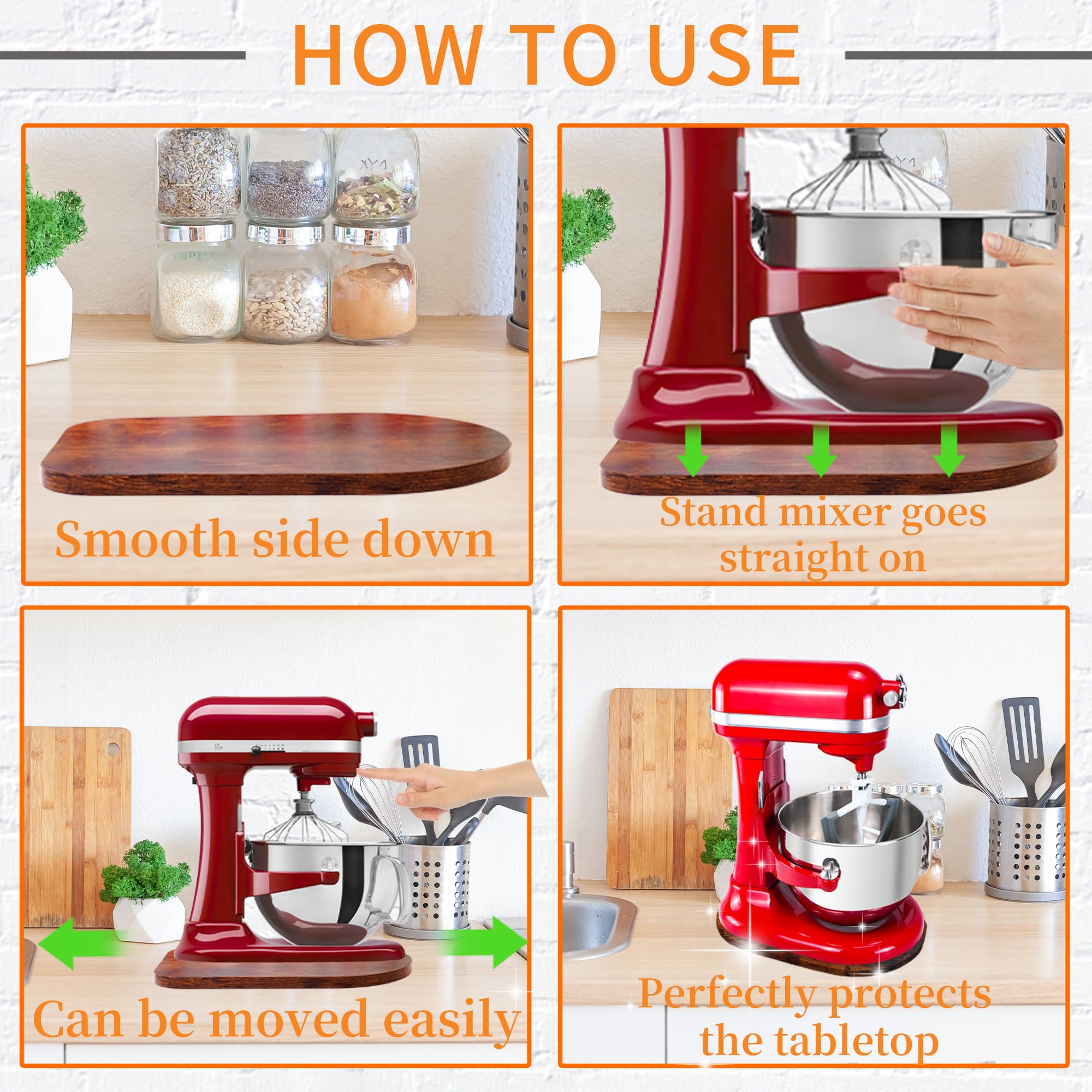 Wooden Sliding Mat Compatible With Kitchenaid 6/7/8 Quart Bowl Lift Stand Mixer