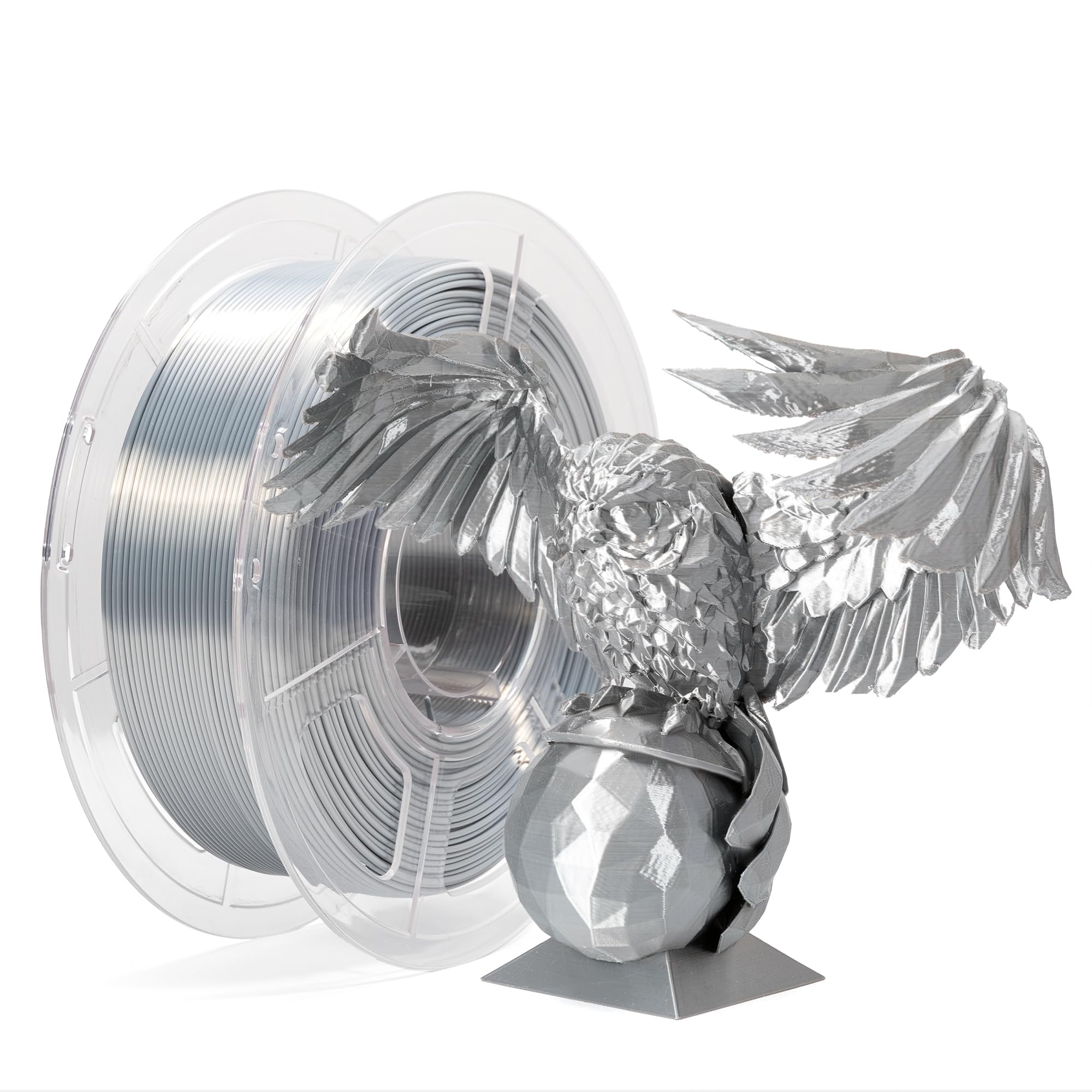 1.75mm PLA Filament Silk Silver Shiny Smooth Metal Metallic Surface Finish 3D Printer Filament, 1kg (2.2lbs) Spool Shiny Silk Si