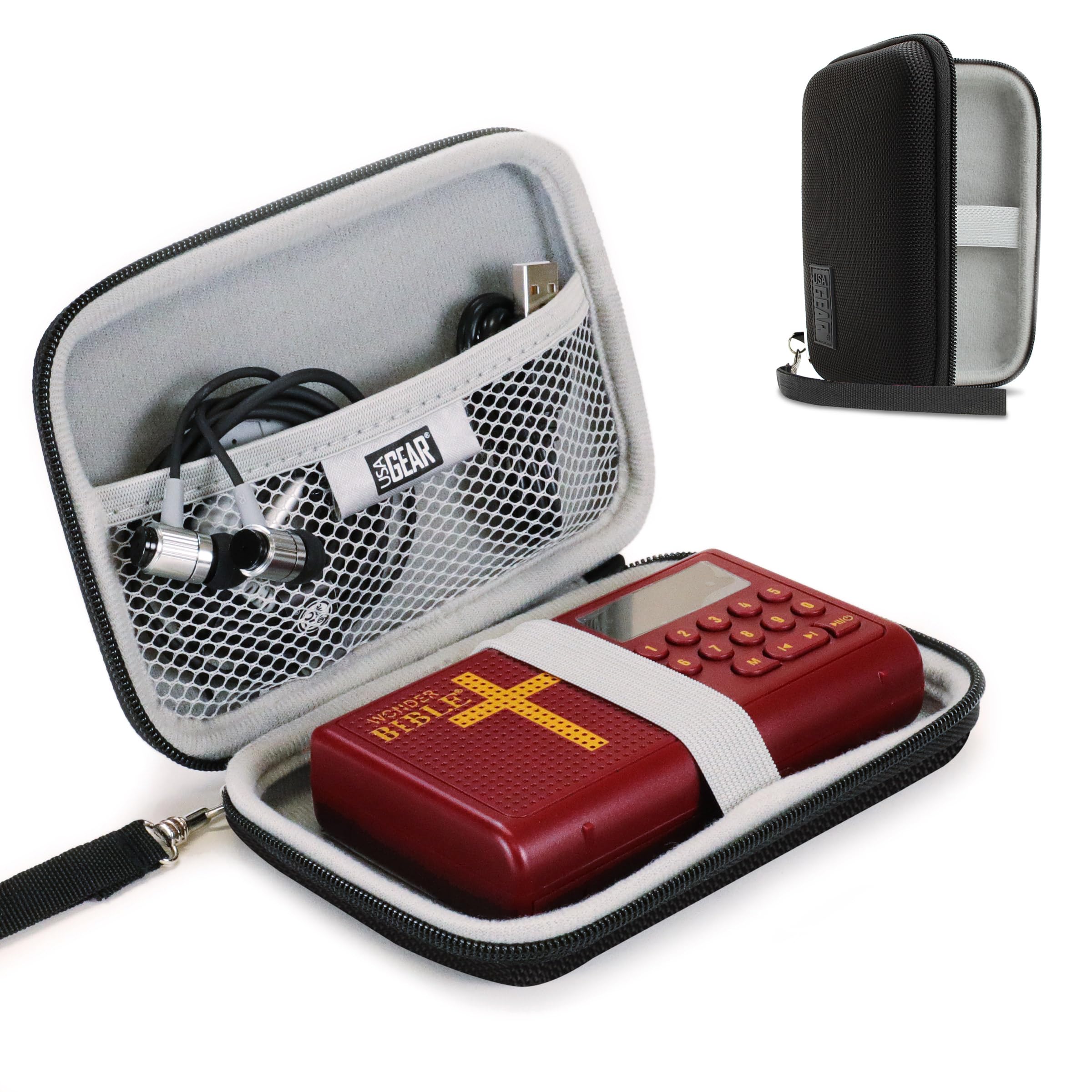 USA GEAR Carry Case Compatible with Wonder Bible KJV  Hard Shell Case with Wrist Strap, Scratch Resistant Interior, Compatible 