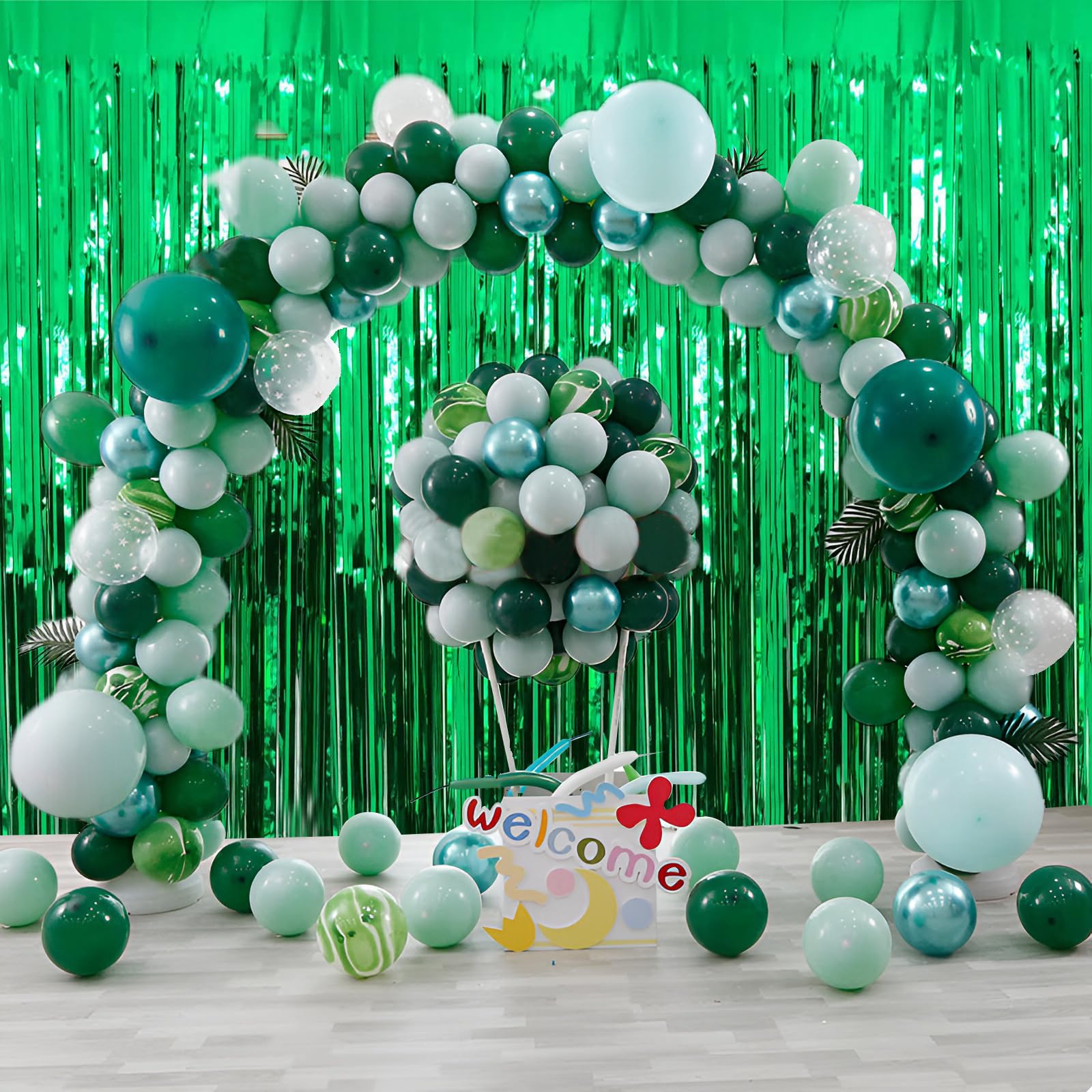 Green Foil Fringe Curtain 3.3  8.3Ft 6 Packs, Metallic Tinsel Curtains Party Streamers For Birthday Graduation Baby Shower Decor