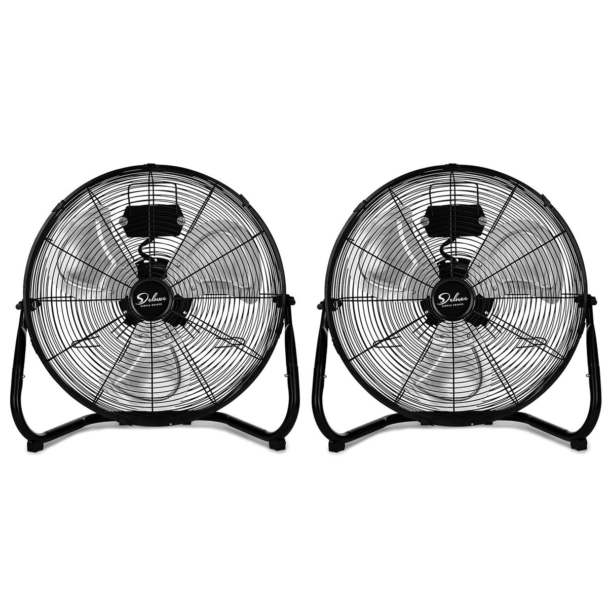 Simple Deluxe 20 Inch 3 Speed High Velocity Heavy Duty Metal Industrial Floor Fan For Warehouse, Workshop, Factory And Basement, Black, 2 Pack