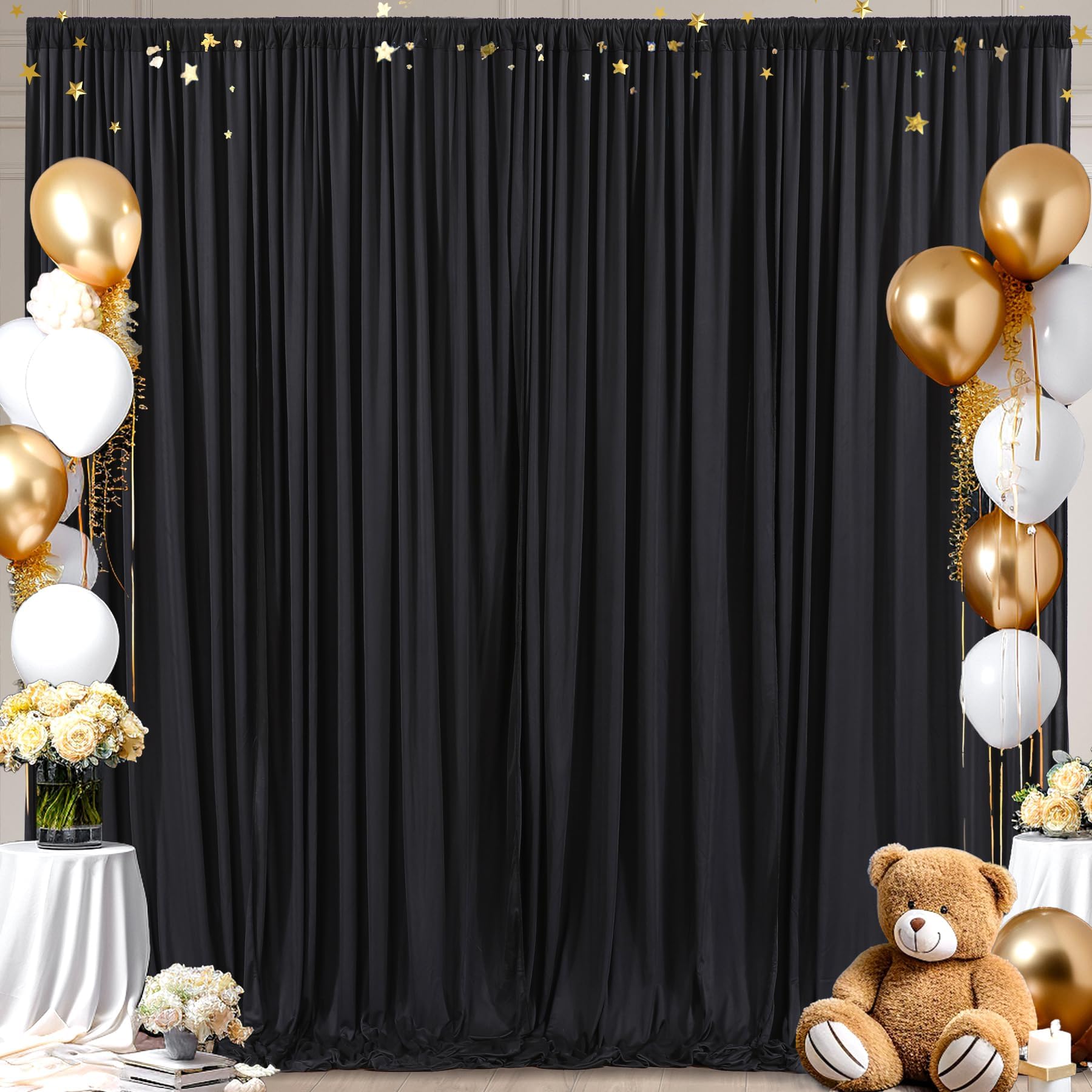 Black Backdrop Curtains For Parties, Soft Fabric Drapes Wedding Black Curtain Backdrop For Birthday Party Decorations Background