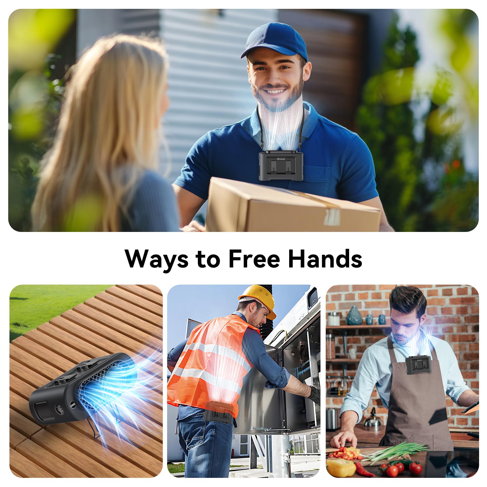 Amacool 14500Mah Portable Waist Fan, Strong Wind Power For Full Body Cooling Shirt Fan, 5 Speed Wearable Belt Clip On Fans, Batt